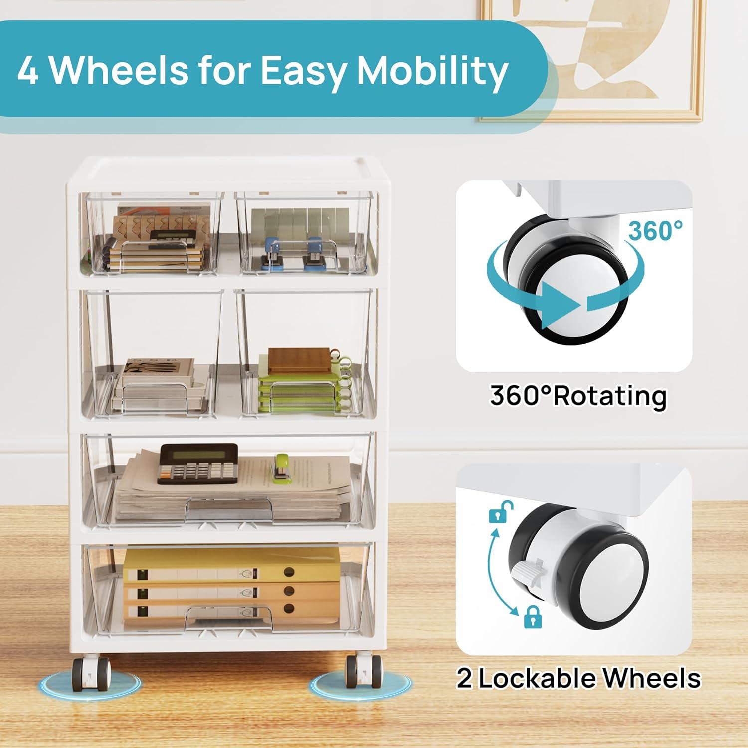imageVtopmart Plastic Drawer Storage Rolling Cart with Wheels 4Tier Drawer Organizer for Art Crafts Supplies Home Office Supplies Toys Under Desk Storage for Office Craft Room Bedroom Classroom4 Tier 6 Drawers