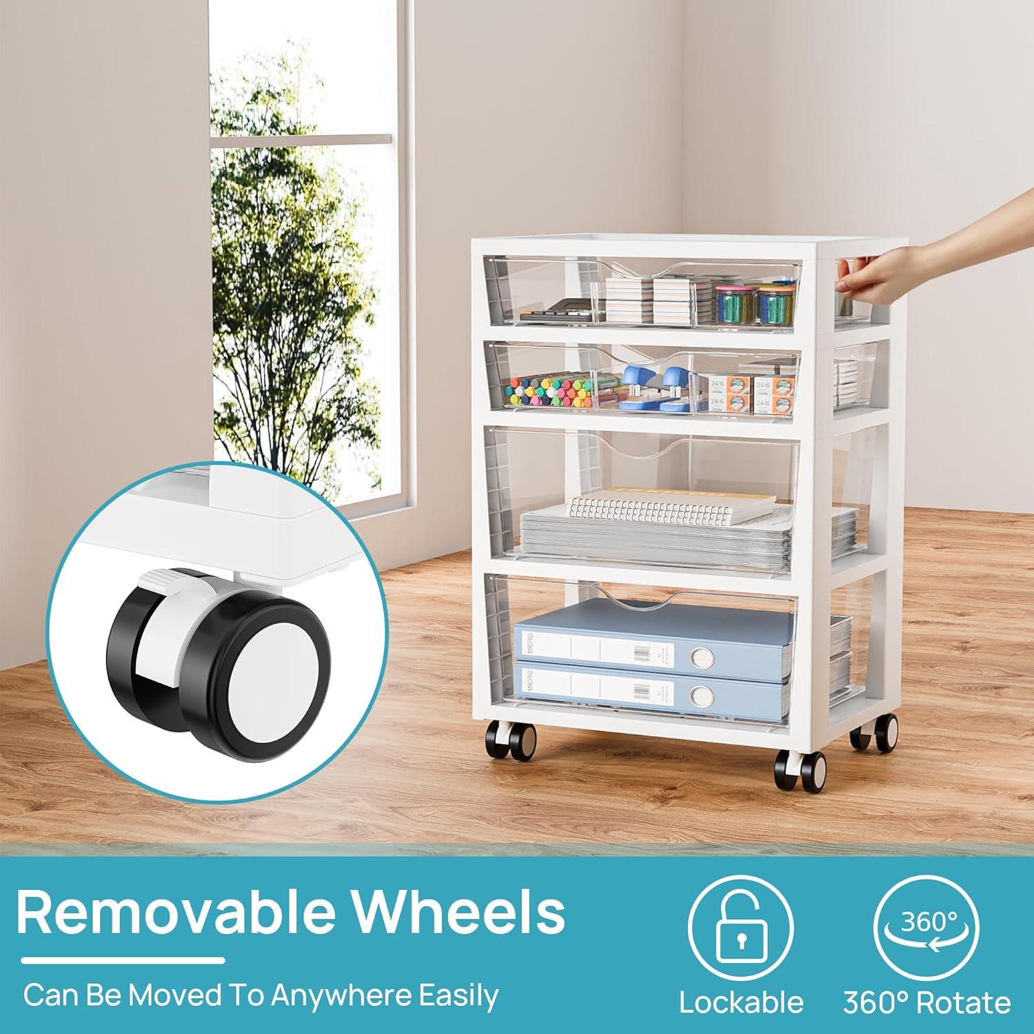 imageVtopmart Plastic Drawer Storage Rolling Cart with Wheels 4Tier Drawer Organizer for Art Crafts Supplies Home Office Supplies Toys Under Desk Storage for Office Craft Room Bedroom Classroom4 Tier 4 Drawers