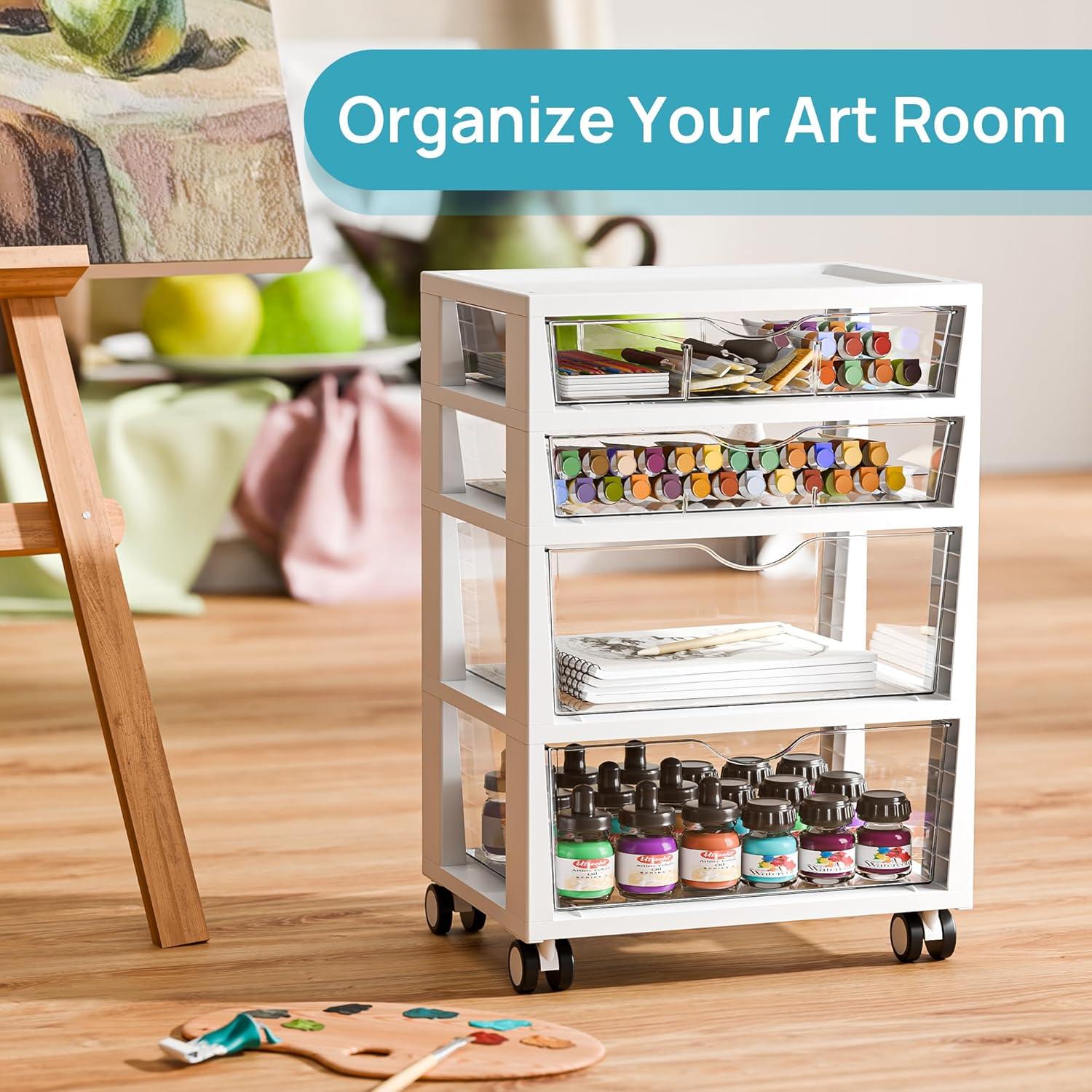 imageVtopmart Plastic Drawer Storage Rolling Cart with Wheels 4Tier Drawer Organizer for Art Crafts Supplies Home Office Supplies Toys Under Desk Storage for Office Craft Room Bedroom Classroom4 Tier 4 Drawers