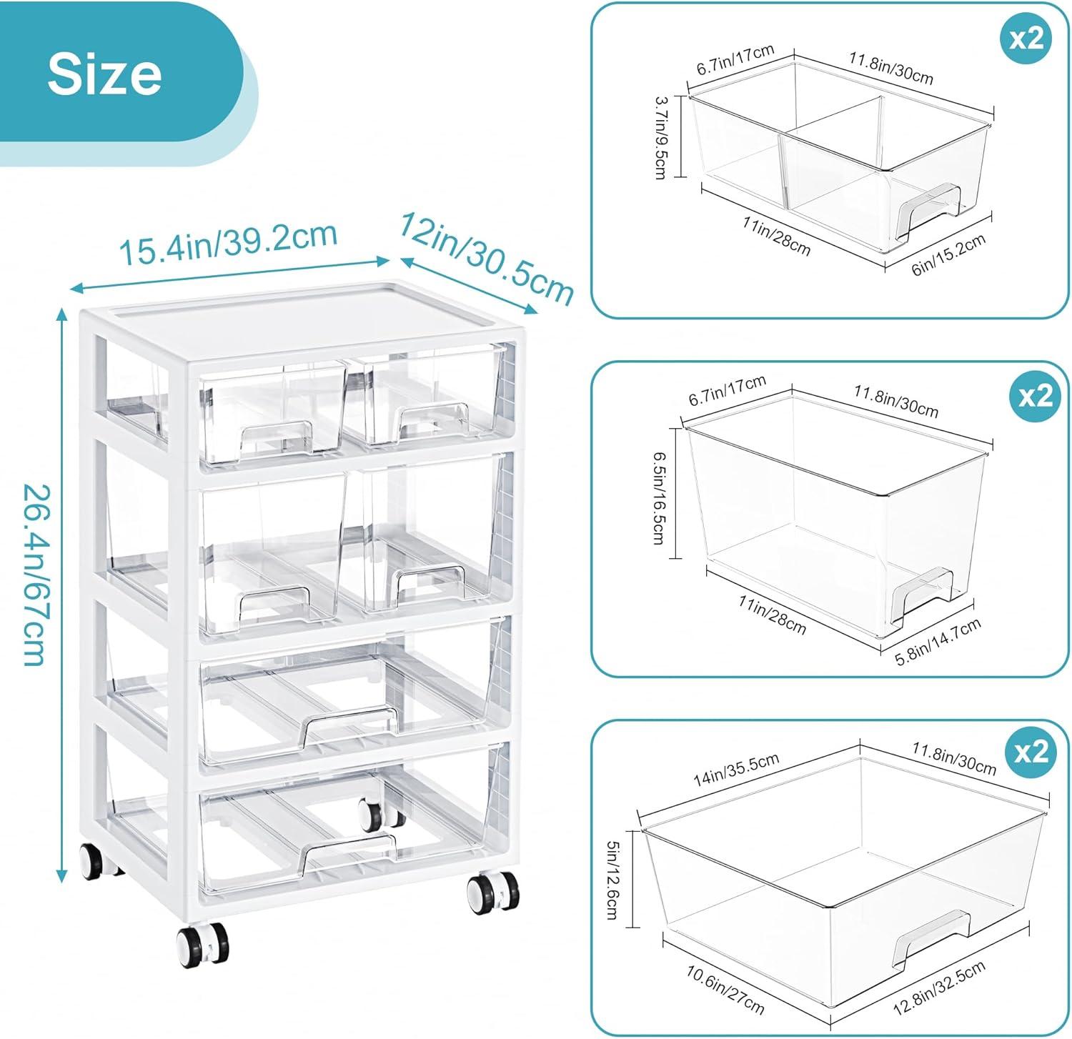 imageVtopmart Plastic Drawer Storage Rolling Cart with Wheels 4Tier Drawer Organizer for Art Crafts Supplies Home Office Supplies Toys Under Desk Storage for Office Craft Room Bedroom Classroom4 Tier 6 Drawers