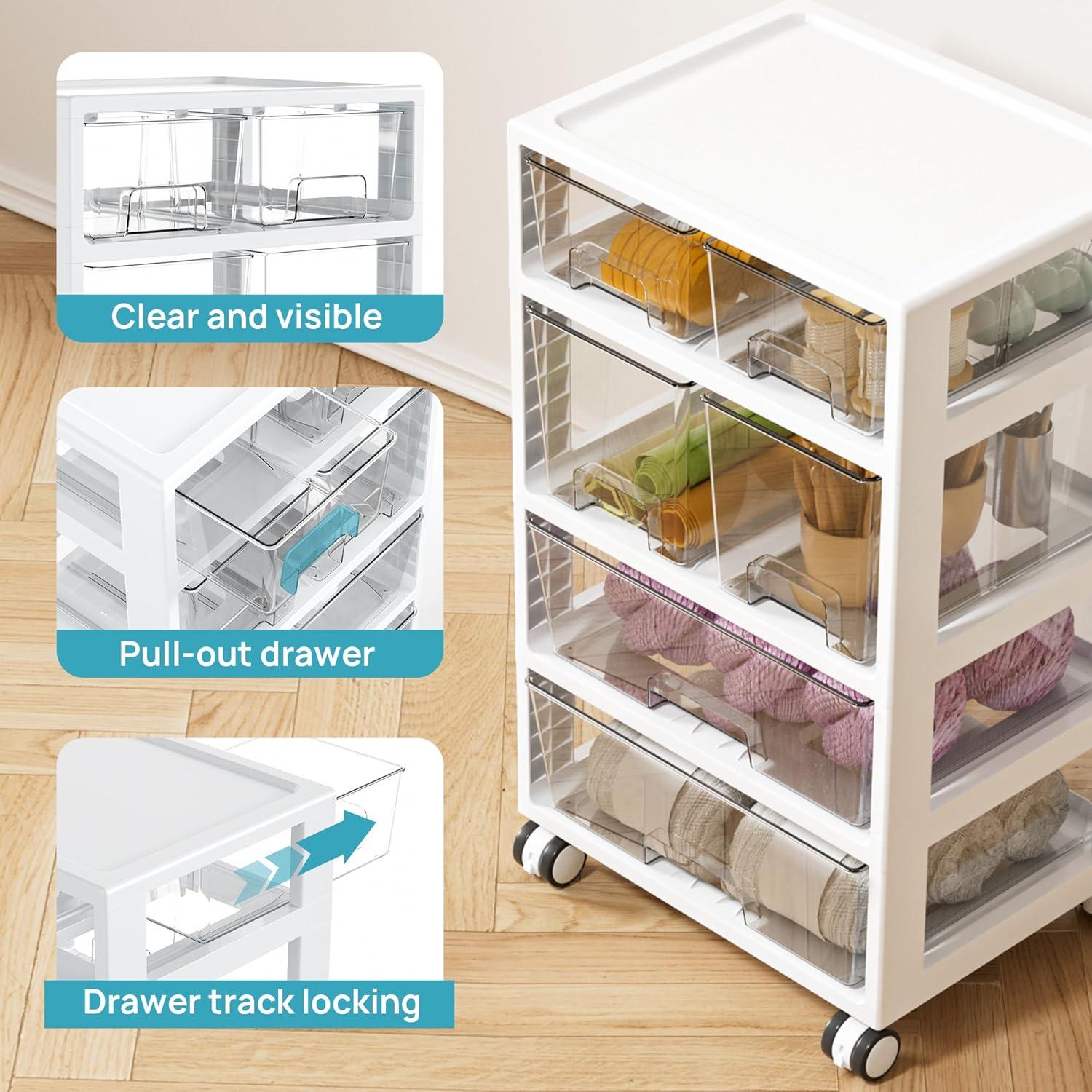 imageVtopmart Plastic Drawer Storage Rolling Cart with Wheels 4Tier Drawer Organizer for Art Crafts Supplies Home Office Supplies Toys Under Desk Storage for Office Craft Room Bedroom Classroom4 Tier 6 Drawers