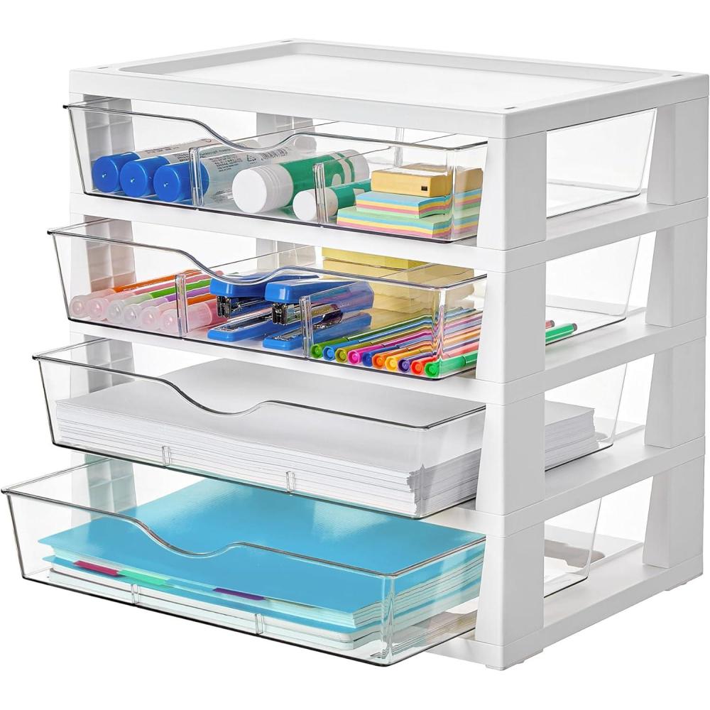 imageVtopmart Clear Desk Organizer 4Tier Assemble Desktop File Organizer with Drawers Office Desk Organization for Office Supplies
