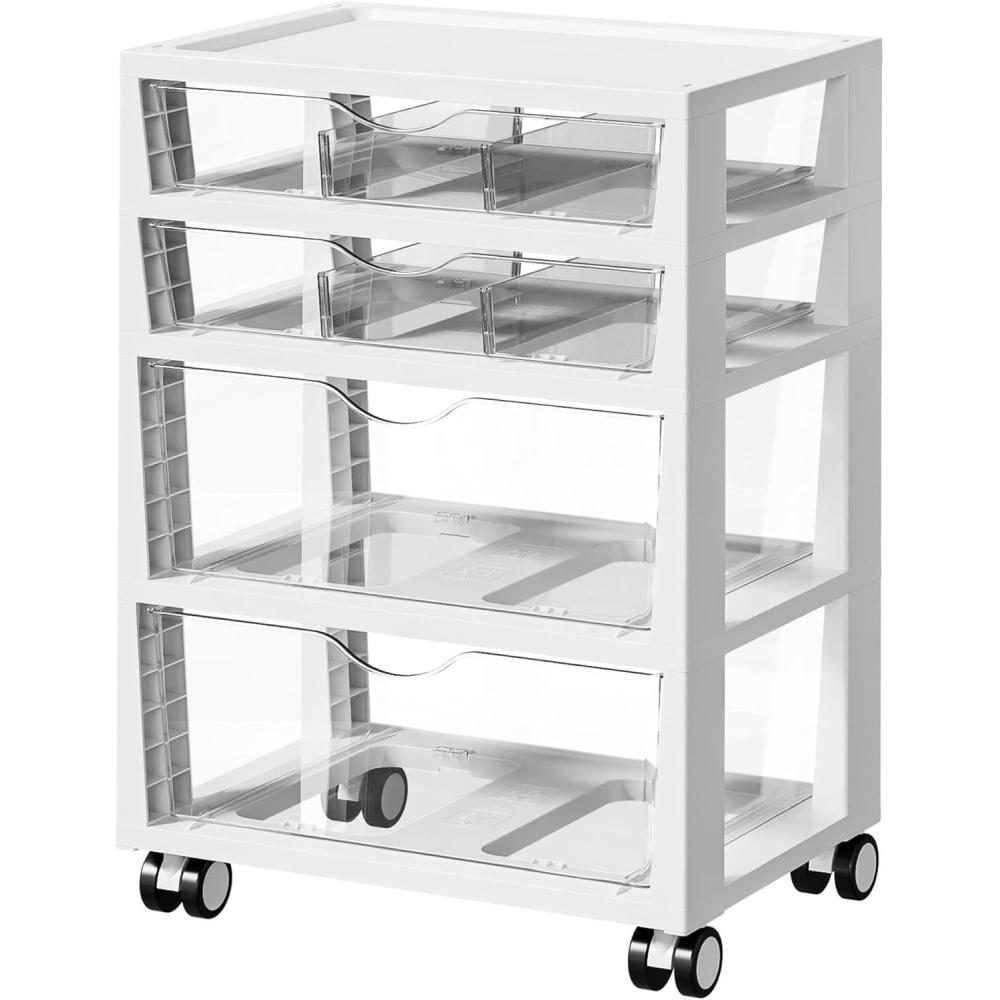 imageVtopmart Plastic Drawer Storage Rolling Cart with Wheels 4Tier Drawer Organizer for Art Crafts Supplies Home Office Supplies Toys Under Desk Storage for Office Craft Room Bedroom Classroom4 Tier 4 Drawers