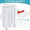 Vtopmart 8 Tier Rolling Cart with Drawers, Clear Plastic Drawers with Removable Dividers for Art &Office Supplies, Beauty Products, Toy, Under Desk Storage for Craft Room, Classroom