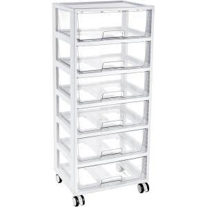 Vtopmart Plastic Drawer Storage Rolling Cart with Wheels, 4-Tier Drawer Organizer for Art Crafts Supplies, Home Office Supplies, Toys, Under Desk Storage for Office, Craft Room, Bedroom, Classroom(6 Tier 6 Drawers)