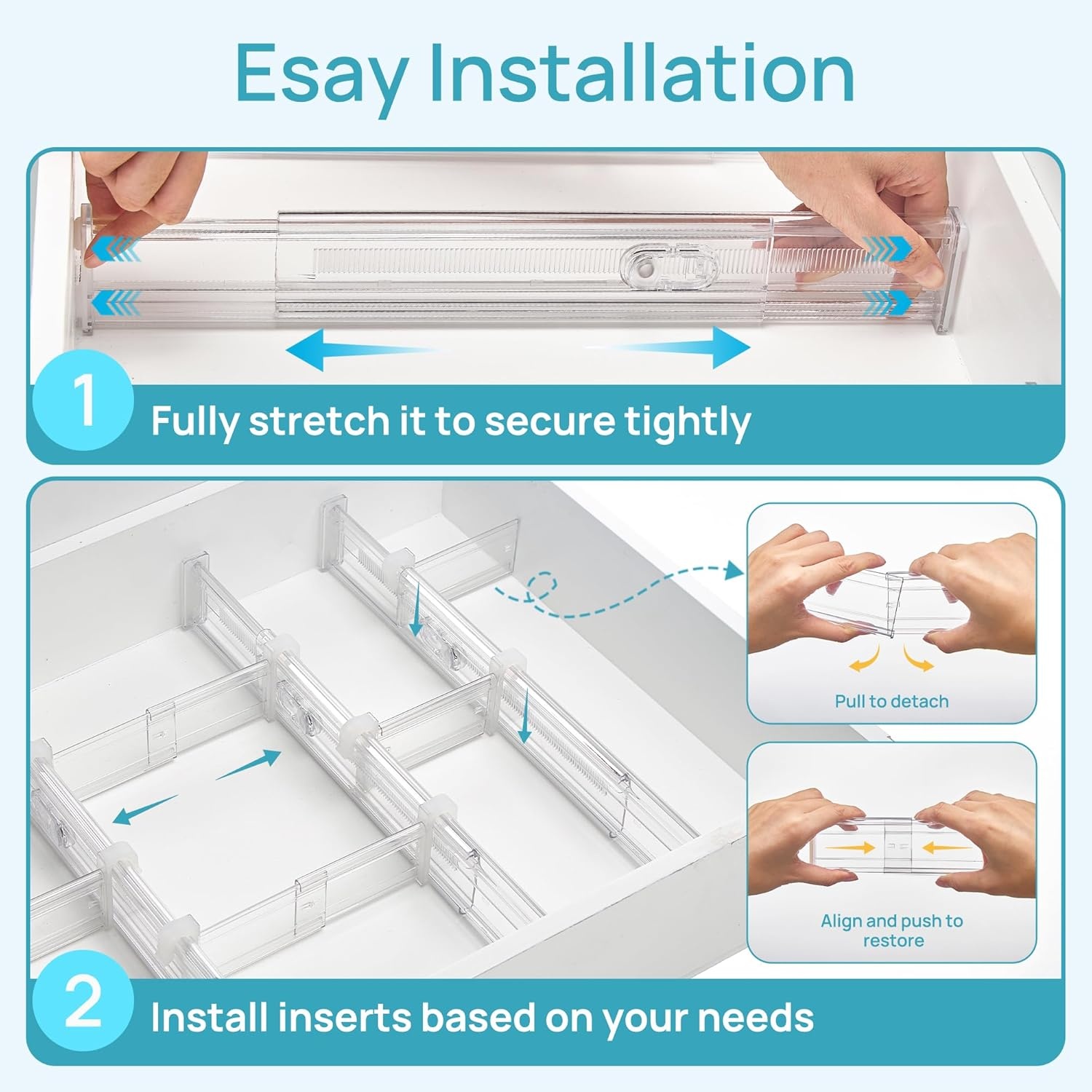 imageVtopmart 6 Pack 6 Tall Upgrade Drawer Dividers for Big and Deep Drawer 128223 Adjustable Expandable Dresser Drawer Organizer Clear Plastic Separators for Dresser Baby Supplies Kitchenware6