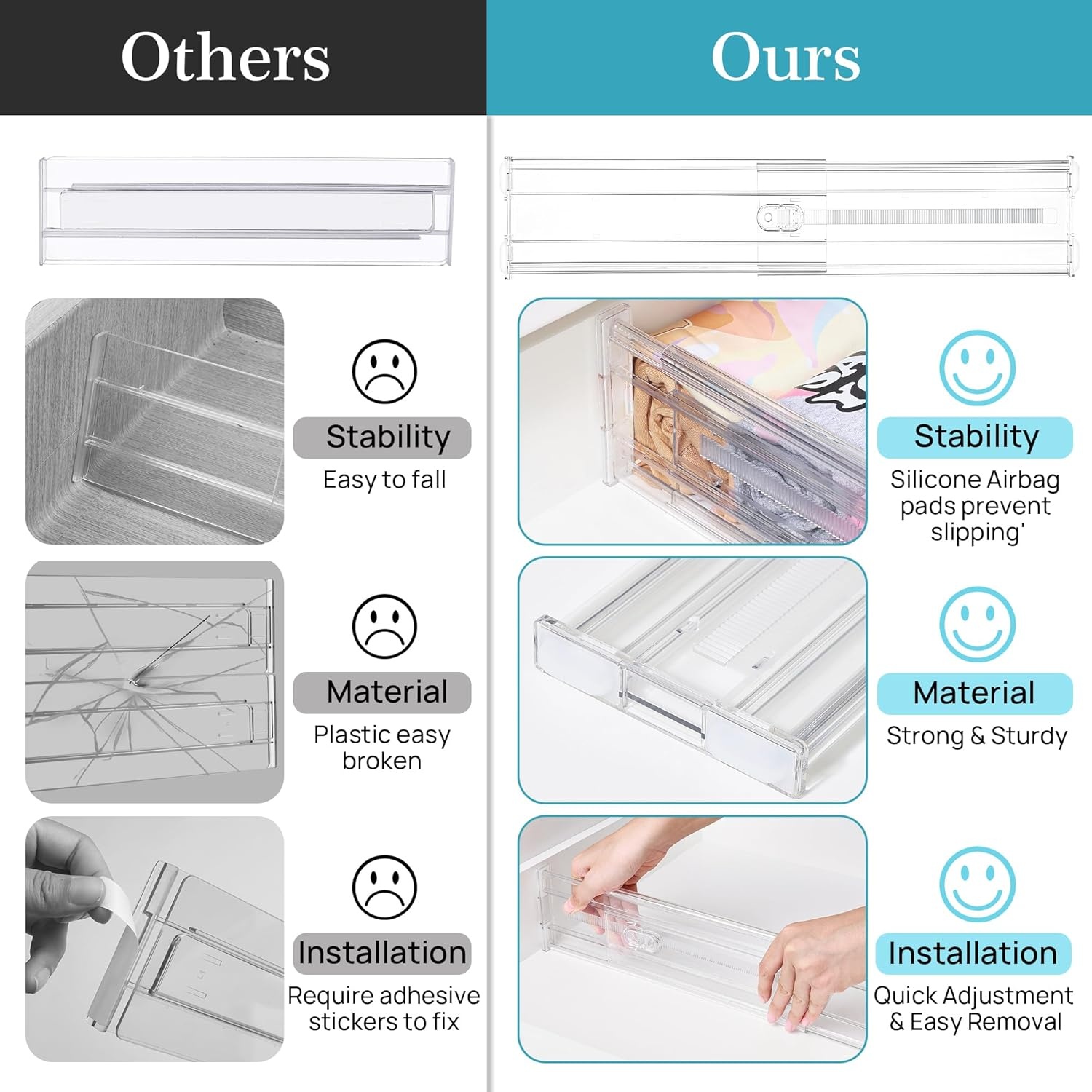 imageVtopmart 6 Pack 6 Tall Upgrade Drawer Dividers for Big and Deep Drawer 128223 Adjustable Expandable Dresser Drawer Organizer Clear Plastic Separators for Dresser Baby Supplies Kitchenware8