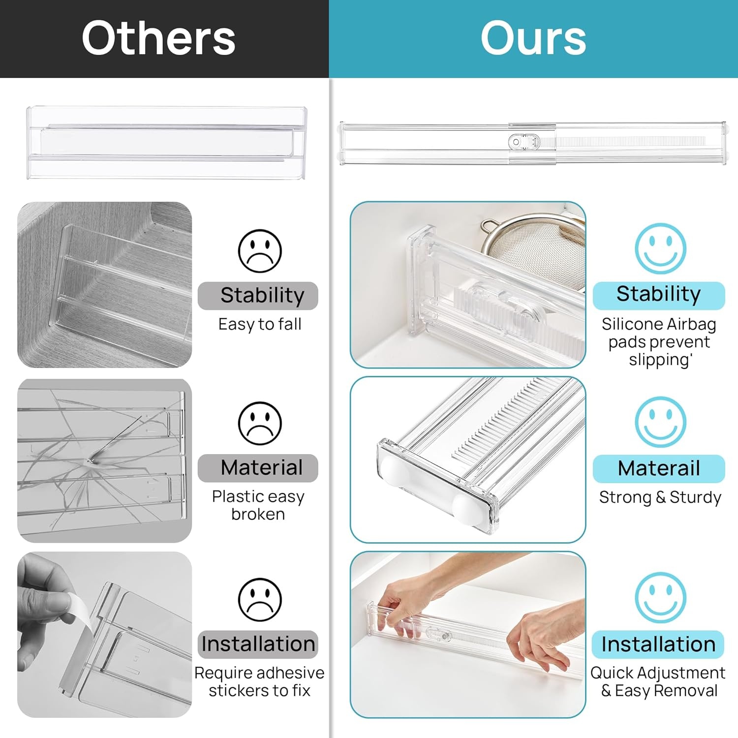 imageVtopmart 6 Pack 6 Tall Upgrade Drawer Dividers for Big and Deep Drawer 128223 Adjustable Expandable Dresser Drawer Organizer Clear Plastic Separators for Dresser Baby Supplies Kitchenware4
