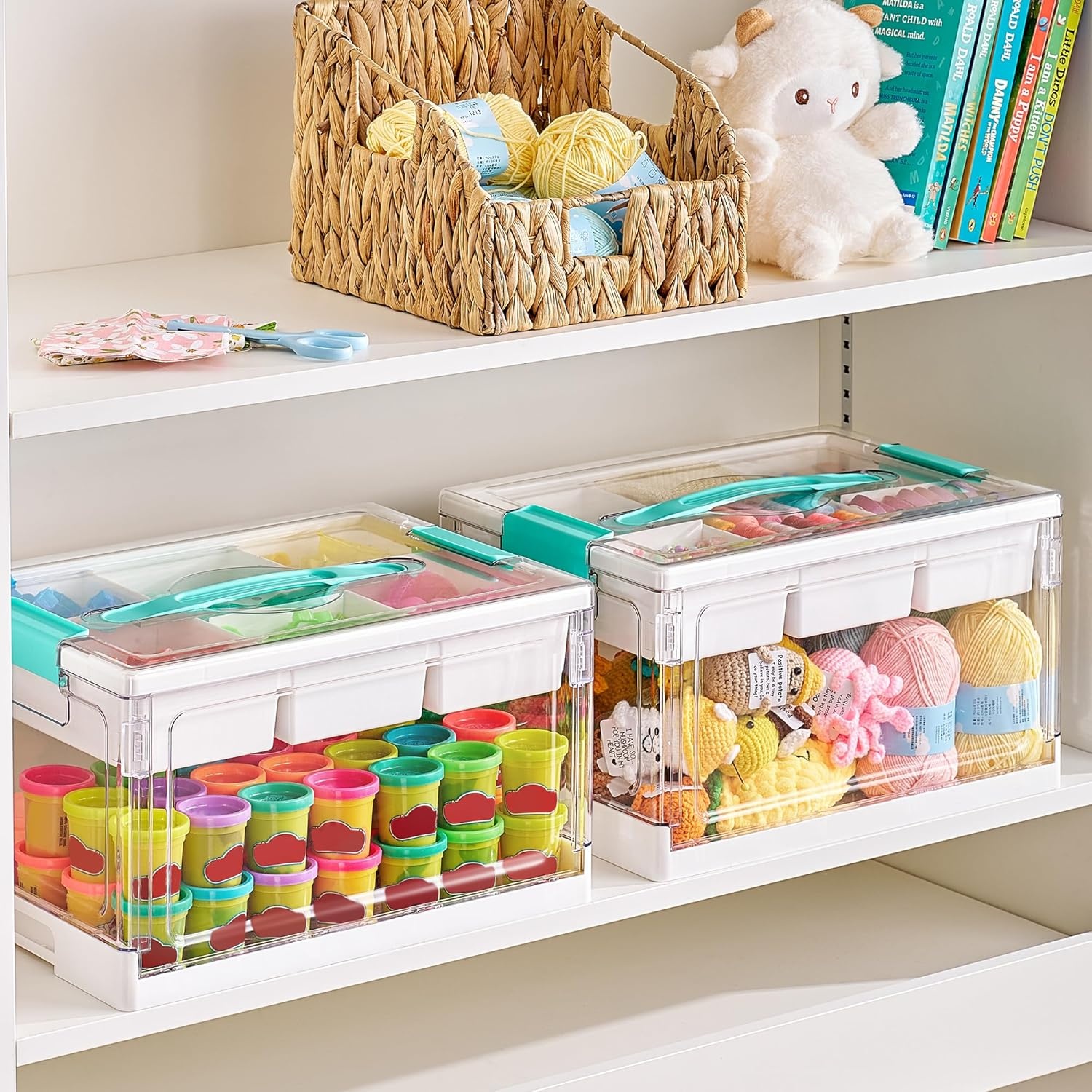 image:imageVtopmart 24 QT Clear Plastic Craft Organizer with Removable Trays and Dividers Storage Box for Coloring Books Modeling Clay Molds and Art Supplies 1 Pack