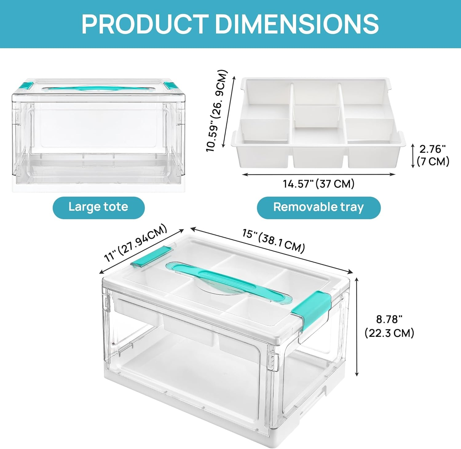 image:imageVtopmart 24 QT Clear Plastic Craft Organizer with Removable Trays and Dividers Storage Box for Coloring Books Modeling Clay Molds and Art Supplies 1 Pack