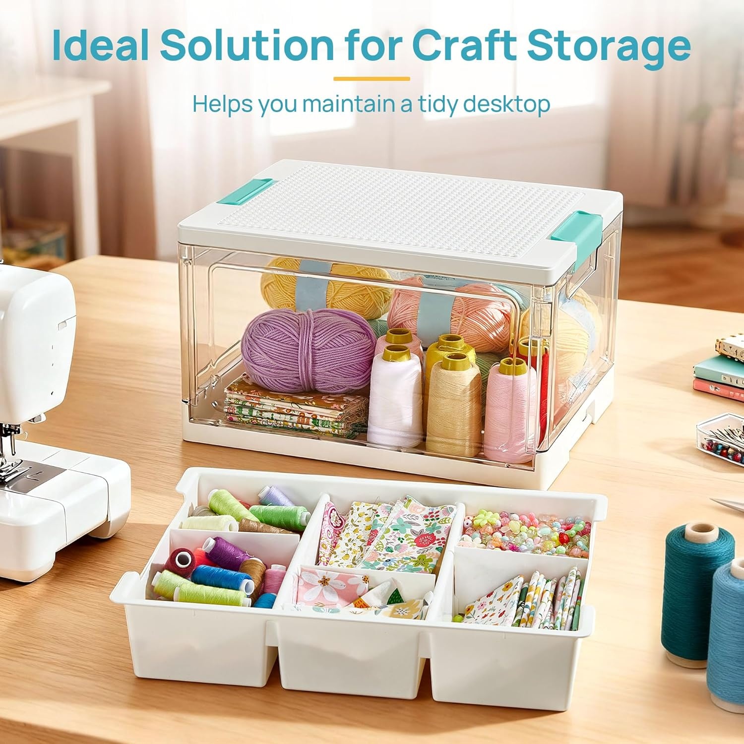 image:imageVtopmart 24 QT Plastic Storage Box with Building Baseplate Lid and Removable TrayCraft Organizer and Storage for Art Supplies Beads and Sewing1 Pack