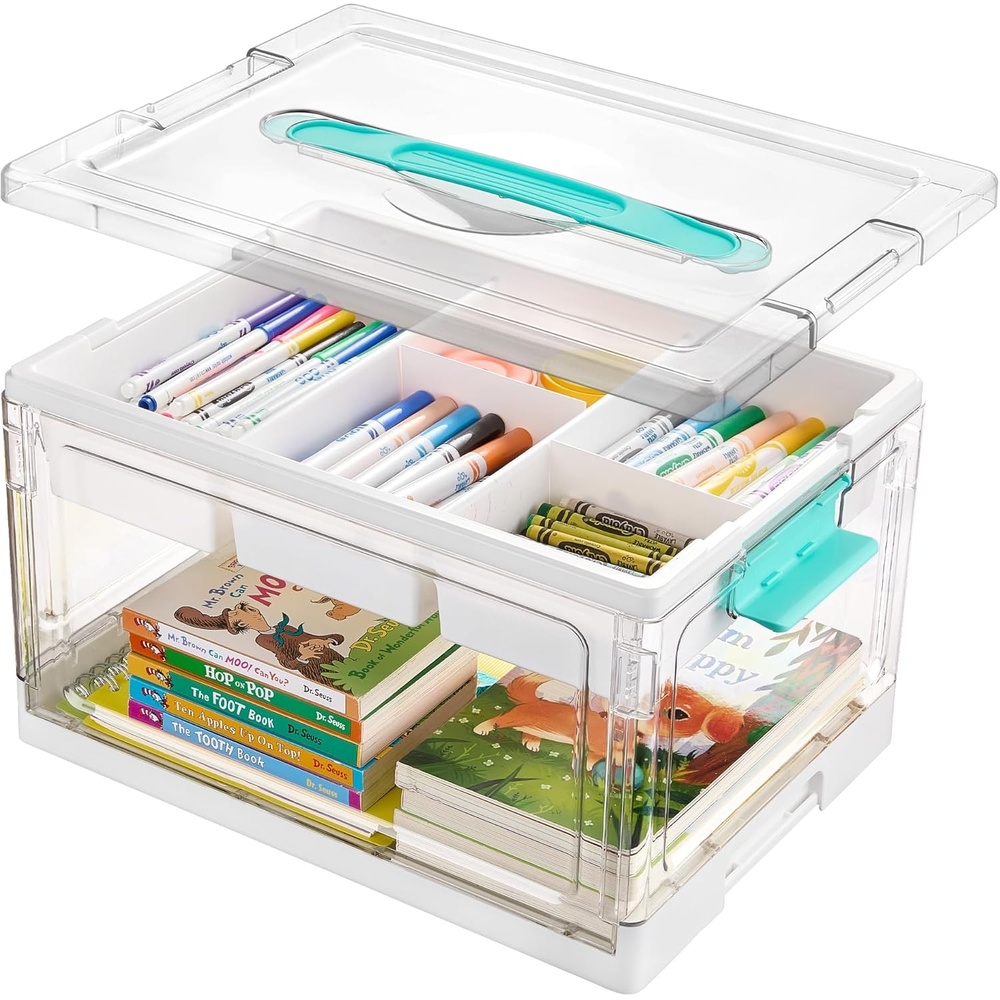image:imageVtopmart 24 QT Clear Plastic Craft Organizer with Removable Trays and Dividers Storage Box for Coloring Books Modeling Clay Molds and Art Supplies 1 Pack