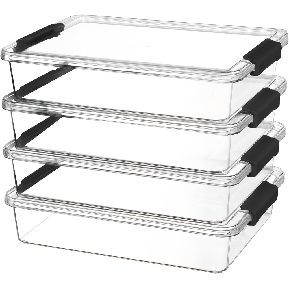 image:imageVtopmart 6 Qt Plastic Storage Bins with Lids Clear Sensory Bins Arts Crafts Organizers and Storage Stackable Containers for Home Office and School Supplies 4 Pack WhiteBlack