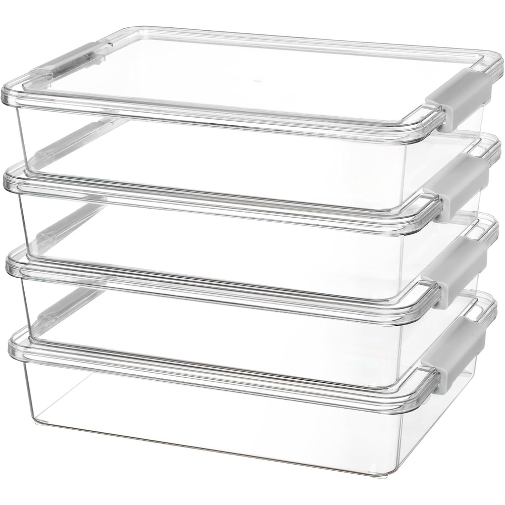 image:imageVtopmart 6 Qt Plastic Storage Bins with Lids Clear Sensory Bins Arts Crafts Organizers and Storage Stackable Containers for Home Office and School Supplies 4 Pack WhiteGrey