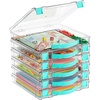 Vtopmart 3 Pack Board Game Storage with Handle and Snap-Tight Latch Lid, Craft Organizer Fit 12″ x 12″ Papers, Stackable Clear Storage Box for Scrapbook Storage, Art Supply Storage, Puzzle Storage(6 Pack)