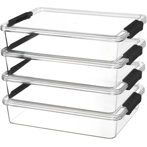 Vtopmart 6 Qt Plastic Storage Bins with Lids, Clear Sensory Bins, Arts Crafts Organizers and Storage, Stackable Containers for Home Office and School Supplies, 4 Pack, White(Black)