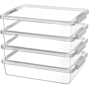 Vtopmart 6 Qt Plastic Storage Bins with Lids, Clear Sensory Bins, Arts Crafts Organizers and Storage, Stackable Containers for Home Office and School Supplies, 4 Pack, White(Grey)