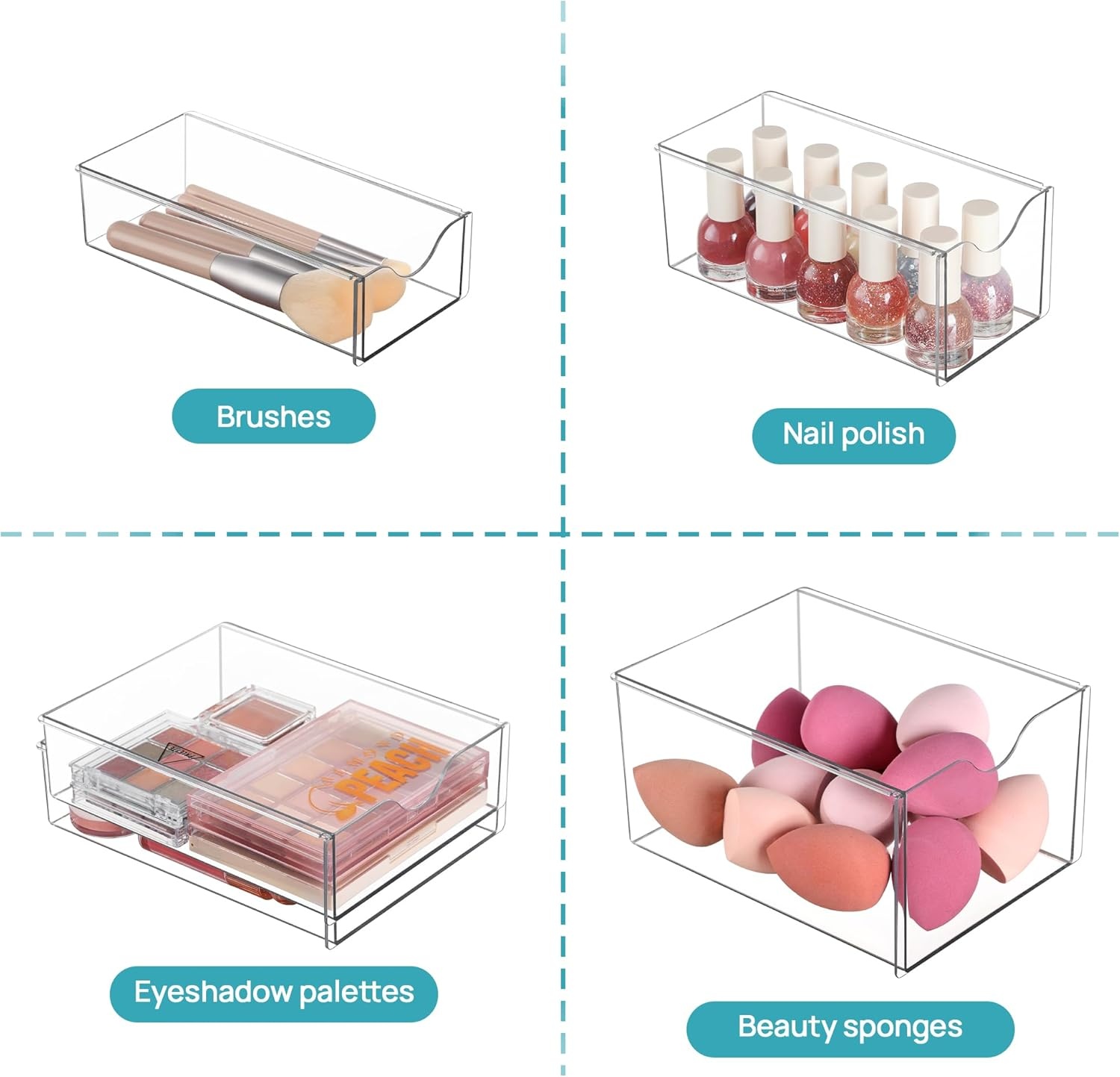 image:imageVtopmart 4 Set Acrylic Desk Organizer with 16 Drawers for Office Makeup Clear Storage Drawers for Office Supplies Desktop Organization for Makeup Jewelry Art Crafts Bead Pen StationaryC