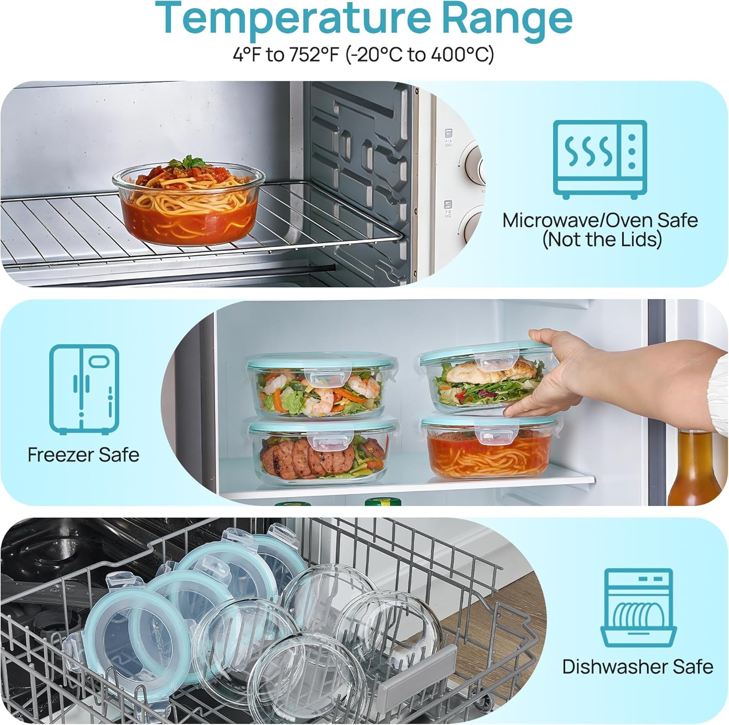 image:imageVtopmart 5Pack 30oz Glass Meal Prep Container Sets with Lids Grey Glass Food Storage Containers Snap Airtight Lid For Microwave Oven Freezer and Dishwasher Safe BPA FreeGreen
