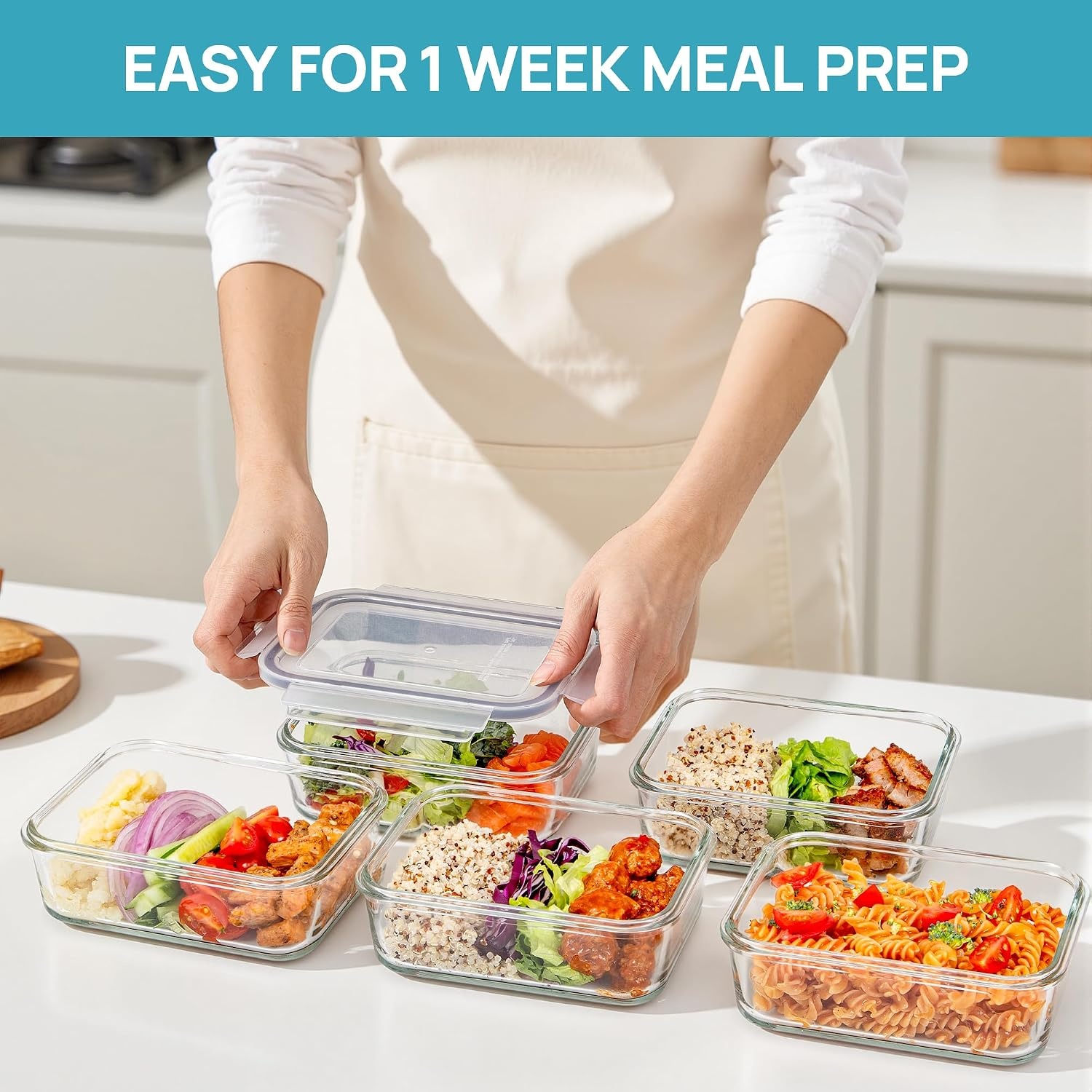 image:imageVtopmart 5Pack 30oz Glass Meal Prep Container Sets with Lids Grey Glass Food Storage Containers Snap Airtight Lid For Microwave Oven Freezer and Dishwasher Safe BPA FreeGrey