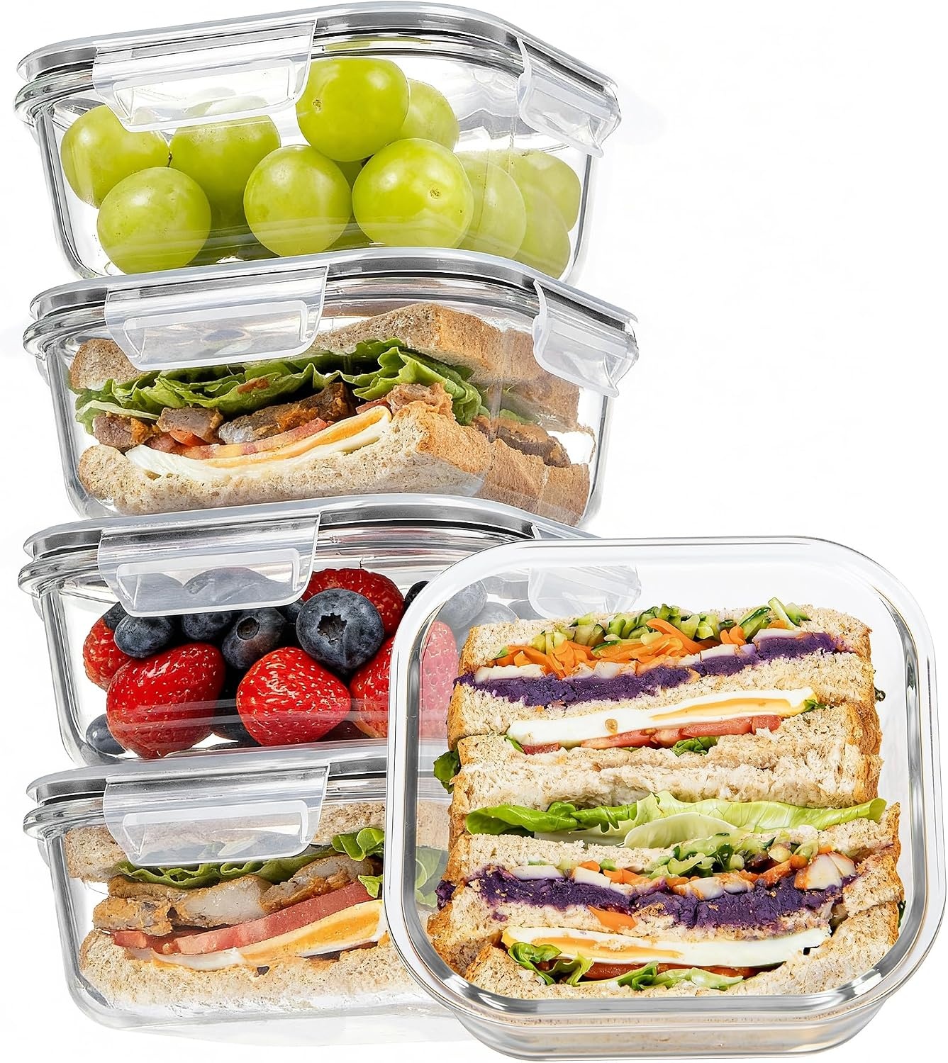 image:imageVtopmart 5Pack 30oz Glass Meal Prep Container Sets with Lids Grey Glass Food Storage Containers Snap Airtight Lid For Microwave Oven Freezer and Dishwasher Safe BPA FreeGrey
