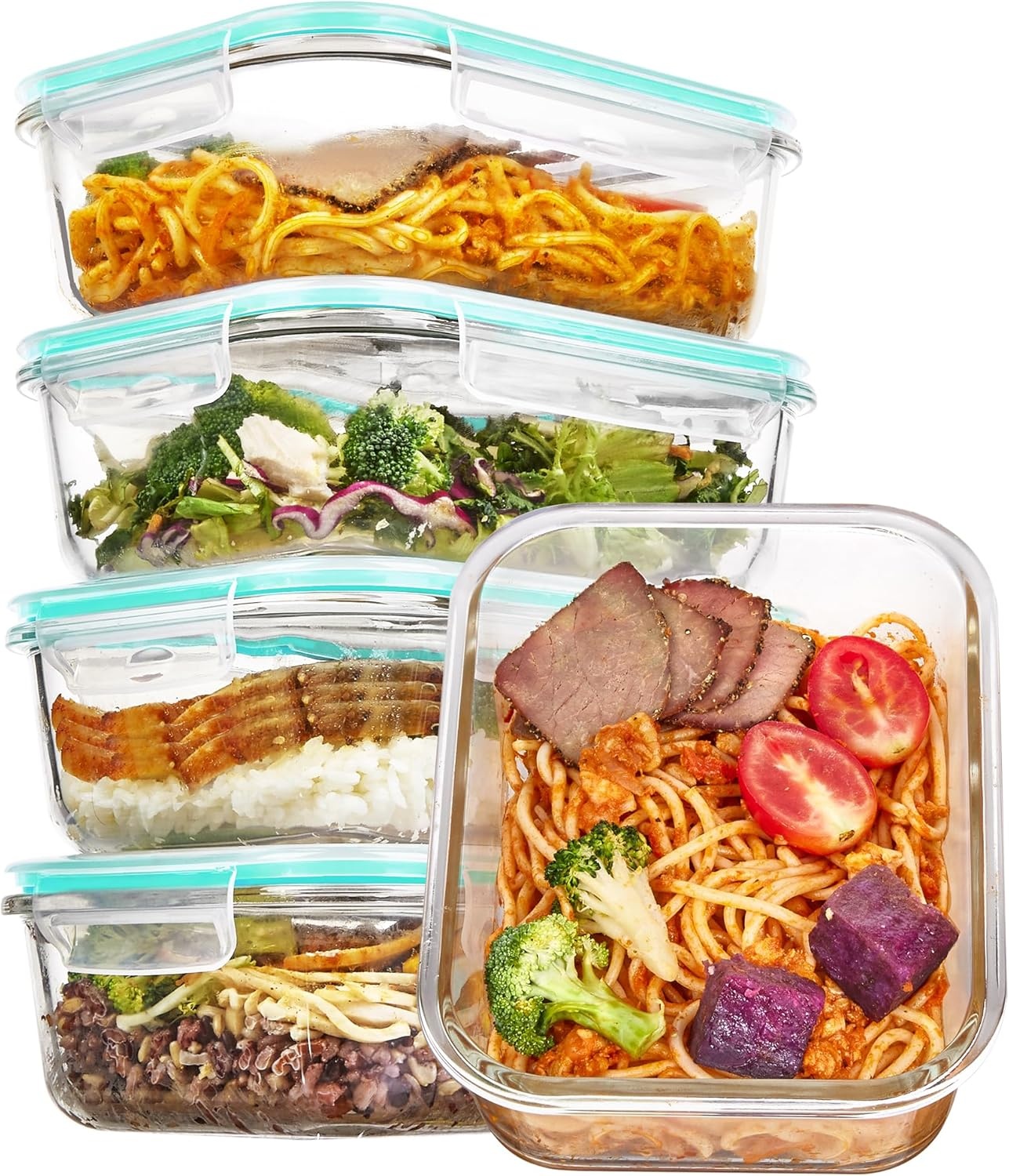 image:imageVtopmart 5Pack 30oz Glass Meal Prep Container Sets with Lids Grey Glass Food Storage Containers Snap Airtight Lid For Microwave Oven Freezer and Dishwasher Safe BPA FreeGreen