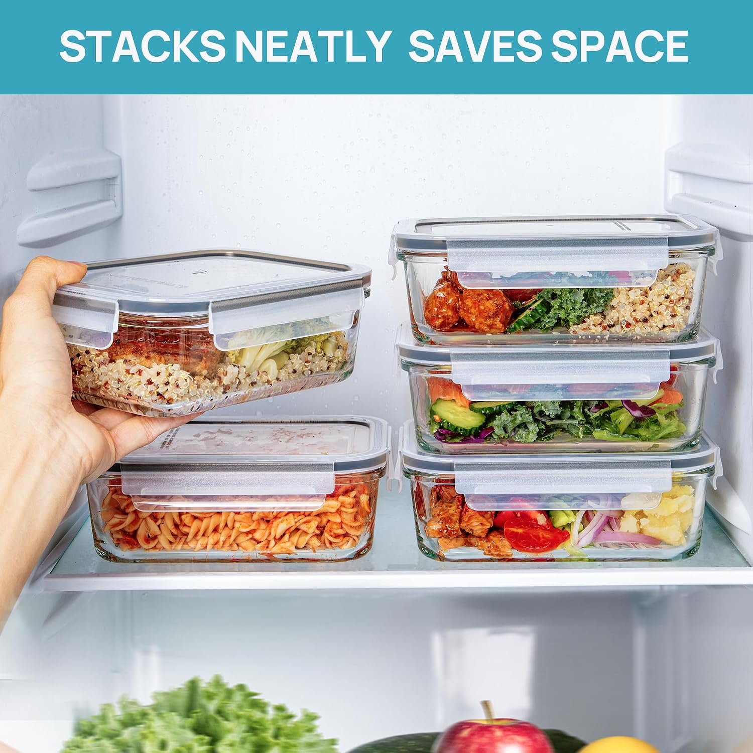 image:imageVtopmart 5Pack 30oz Glass Meal Prep Container Sets with Lids Grey Glass Food Storage Containers Snap Airtight Lid For Microwave Oven Freezer and Dishwasher Safe BPA FreeGrey