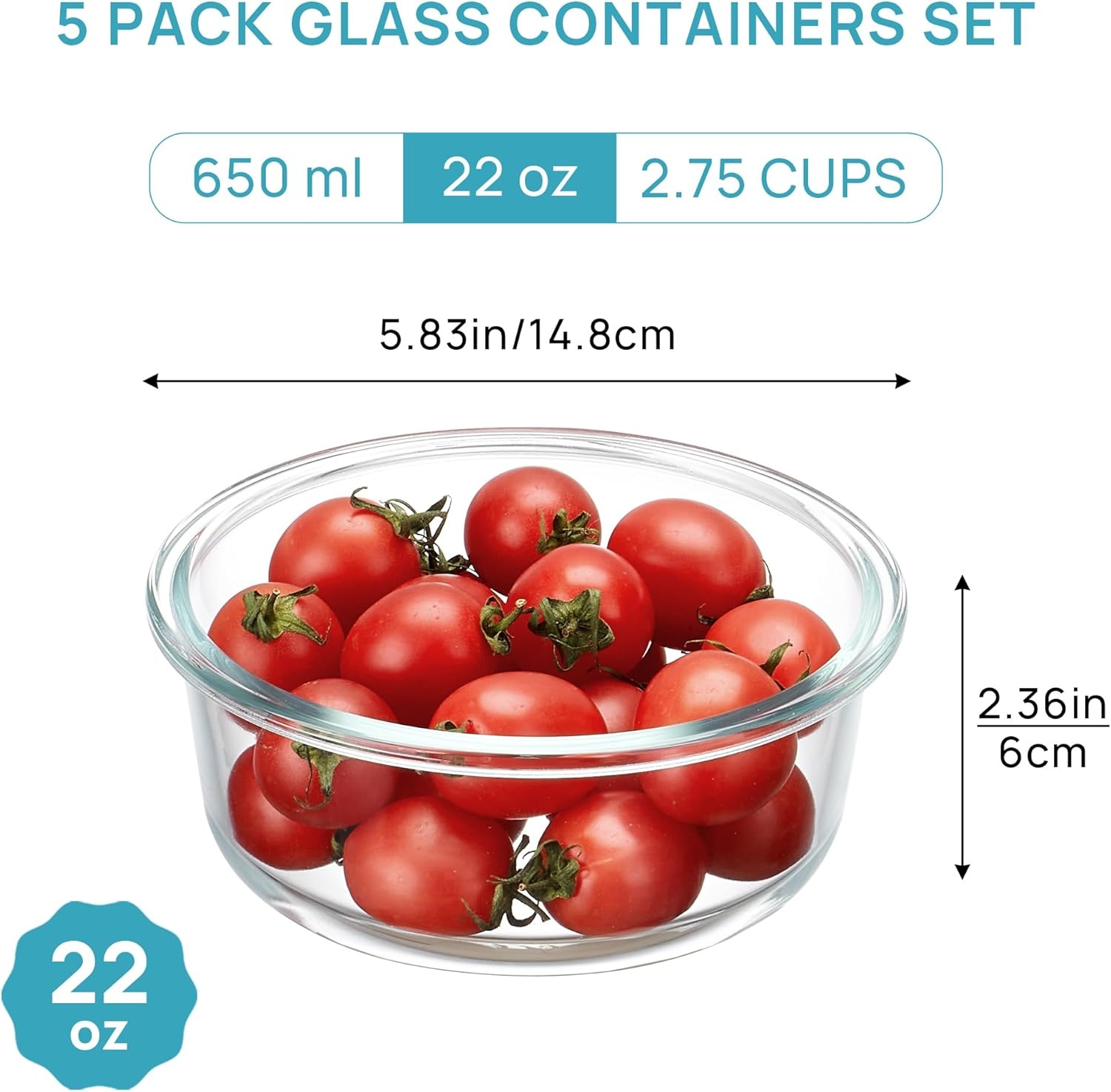 image:imageVtopmart 5Pack 30oz Glass Meal Prep Container Sets with Lids Grey Glass Food Storage Containers Snap Airtight Lid For Microwave Oven Freezer and Dishwasher Safe BPA FreeGreen