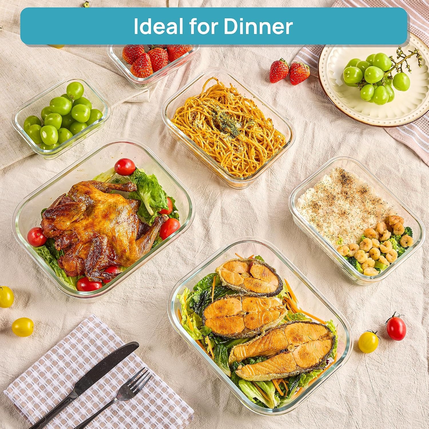 image:imageVtopmart 5Pack 30oz Glass Meal Prep Container Sets with Lids Grey Glass Food Storage Containers Snap Airtight Lid For Microwave Oven Freezer and Dishwasher Safe BPA FreeGrey