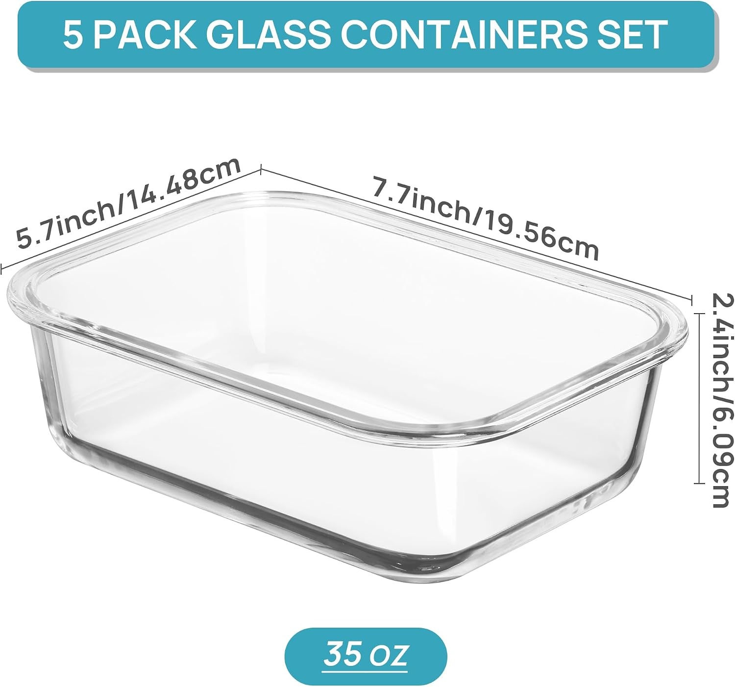 image:imageVtopmart 5Pack 30oz Glass Meal Prep Container Sets with Lids Grey Glass Food Storage Containers Snap Airtight Lid For Microwave Oven Freezer and Dishwasher Safe BPA FreePink