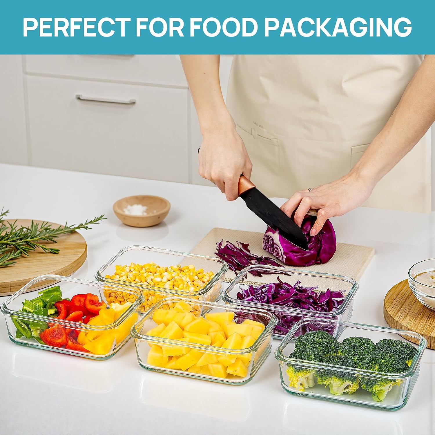 image:imageVtopmart 5Pack 30oz Glass Meal Prep Container Sets with Lids Grey Glass Food Storage Containers Snap Airtight Lid For Microwave Oven Freezer and Dishwasher Safe BPA FreeGrey