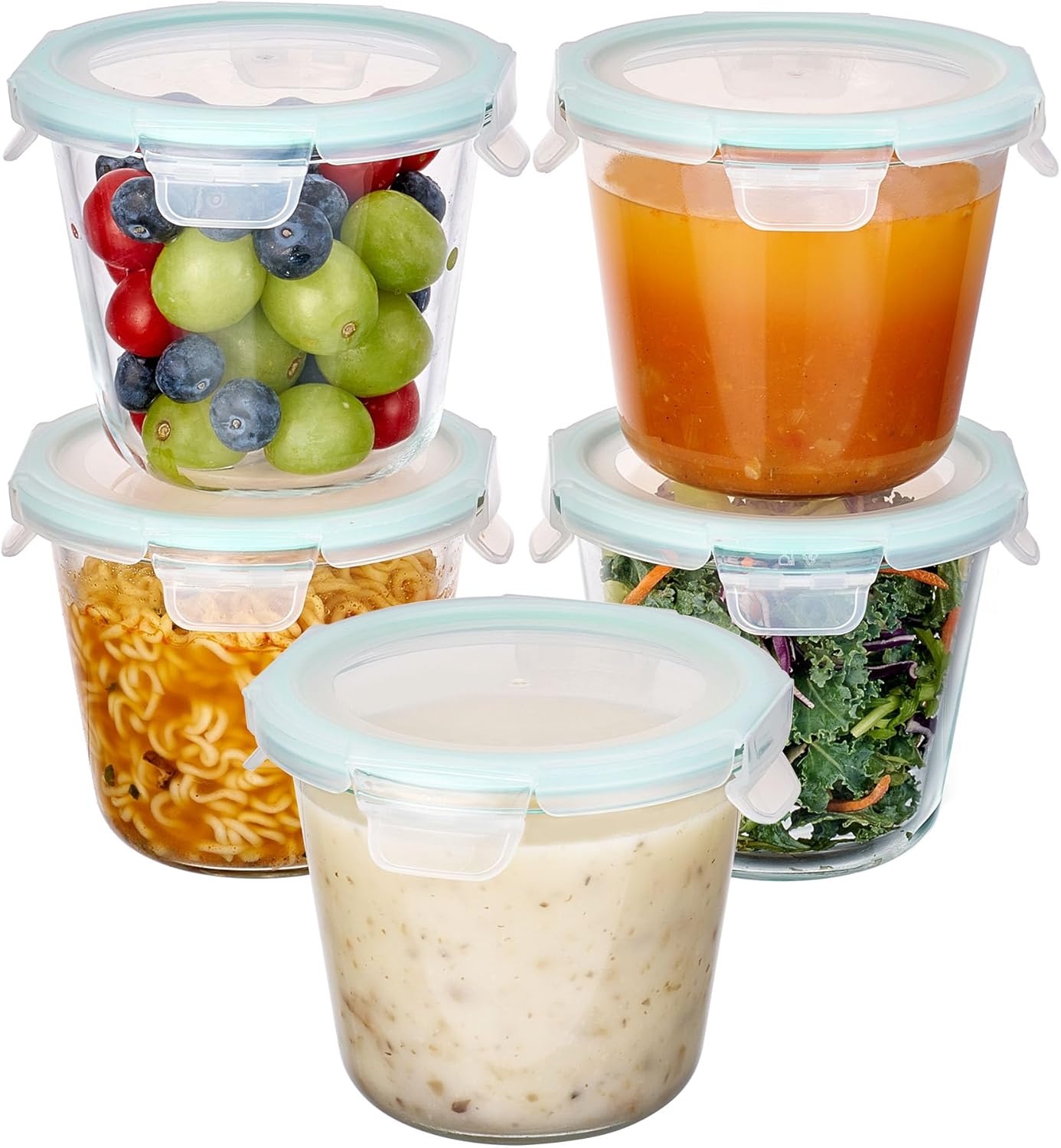 image:imageVtopmart 5Pack 30oz Glass Meal Prep Container Sets with Lids Grey Glass Food Storage Containers Snap Airtight Lid For Microwave Oven Freezer and Dishwasher Safe BPA FreeGreen