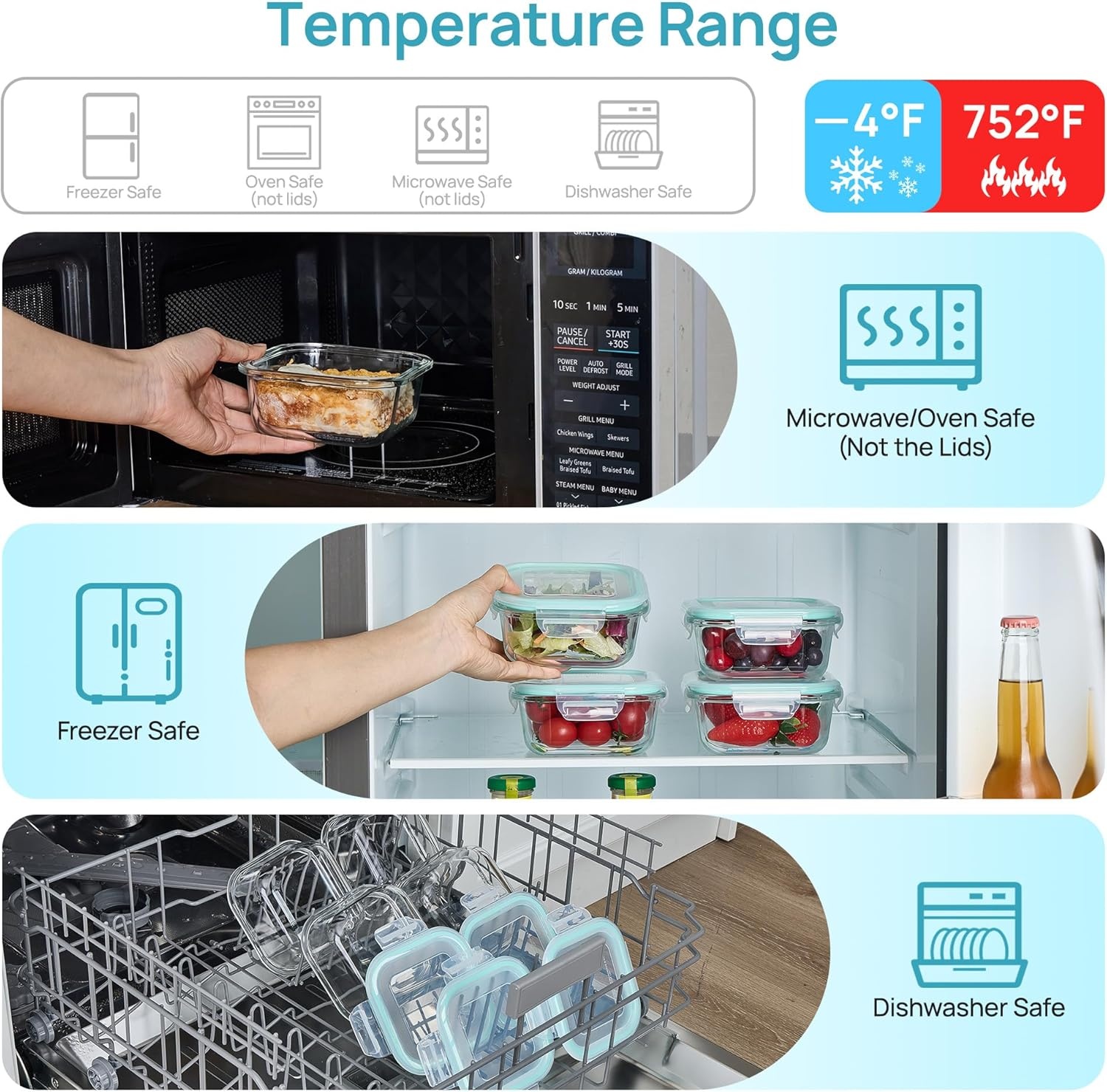 image:imageVtopmart 5Pack 30oz Glass Meal Prep Container Sets with Lids Grey Glass Food Storage Containers Snap Airtight Lid For Microwave Oven Freezer and Dishwasher Safe BPA FreeGreen