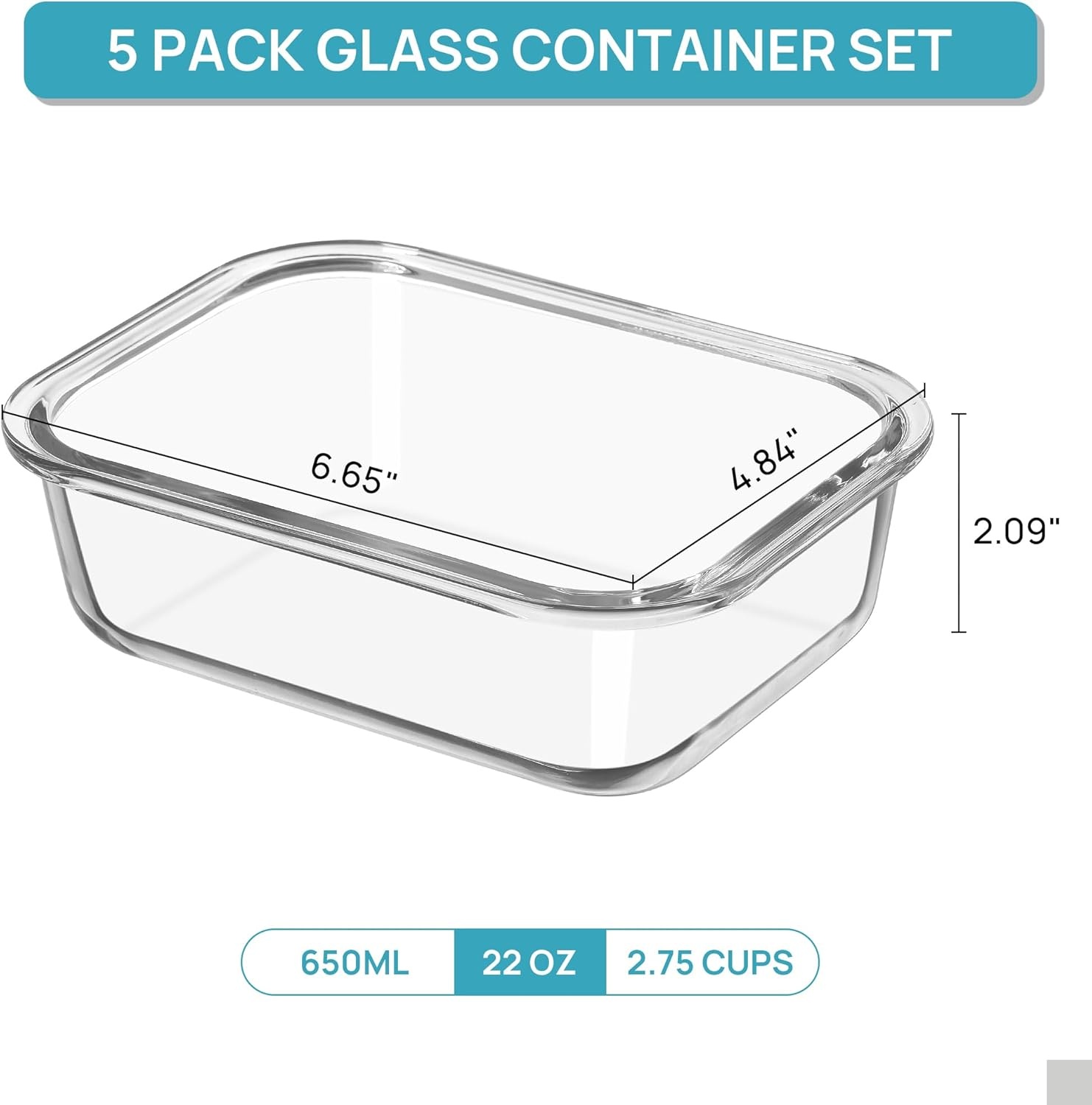 image:imageVtopmart 5Pack 30oz Glass Meal Prep Container Sets with Lids Grey Glass Food Storage Containers Snap Airtight Lid For Microwave Oven Freezer and Dishwasher Safe BPA FreeGreen