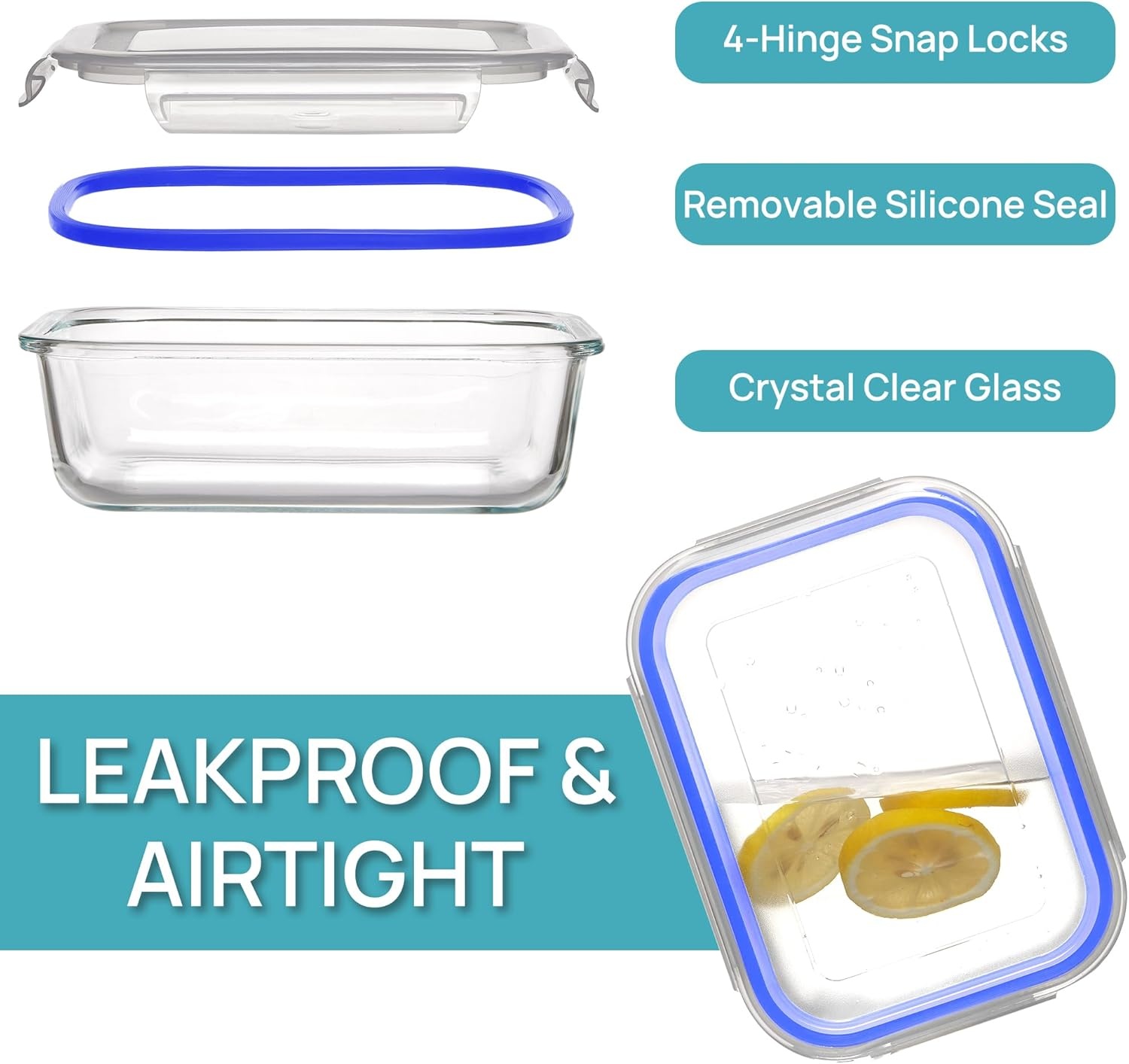 image:imageVtopmart 5Pack 30oz Glass Meal Prep Container Sets with Lids Grey Glass Food Storage Containers Snap Airtight Lid For Microwave Oven Freezer and Dishwasher Safe BPA FreeBlue