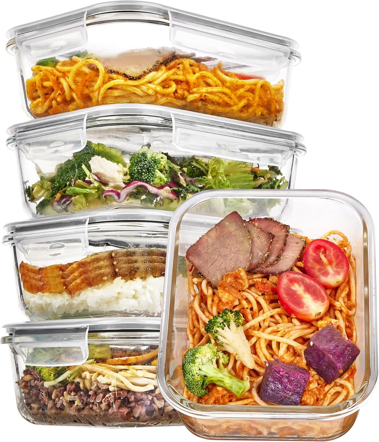 image:imageVtopmart 5Pack 30oz Glass Meal Prep Container Sets with Lids Grey Glass Food Storage Containers Snap Airtight Lid For Microwave Oven Freezer and Dishwasher Safe BPA FreeGrey