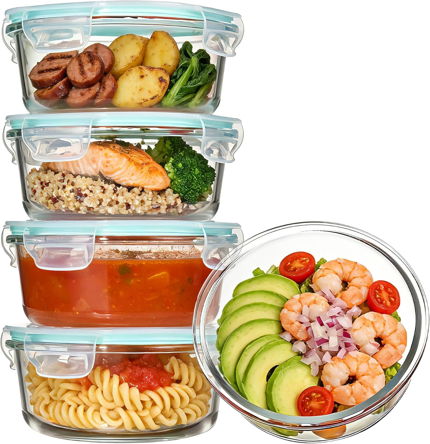 image:imageVtopmart 5Pack 30oz Glass Meal Prep Container Sets with Lids Grey Glass Food Storage Containers Snap Airtight Lid For Microwave Oven Freezer and Dishwasher Safe BPA FreeGreen