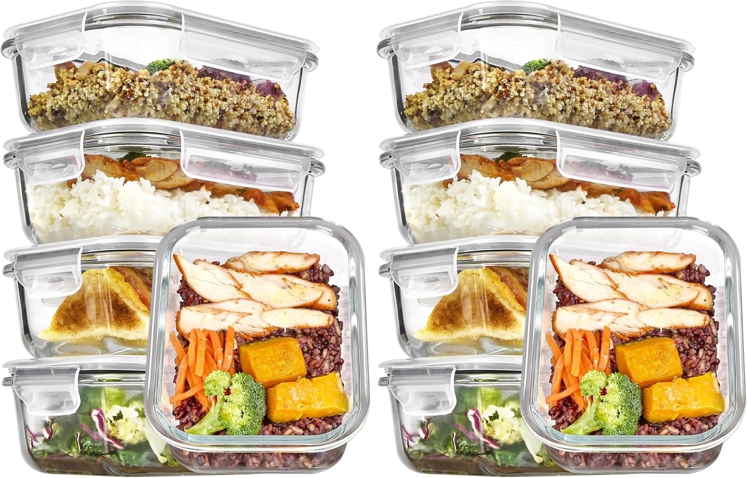 image:imageVtopmart 5Pack 30oz Glass Meal Prep Container Sets with Lids Grey Glass Food Storage Containers Snap Airtight Lid For Microwave Oven Freezer and Dishwasher Safe BPA FreeGrey