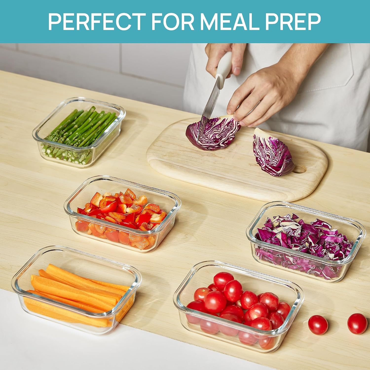 image:imageVtopmart 5Pack 30oz Glass Meal Prep Container Sets with Lids Grey Glass Food Storage Containers Snap Airtight Lid For Microwave Oven Freezer and Dishwasher Safe BPA FreeGrey