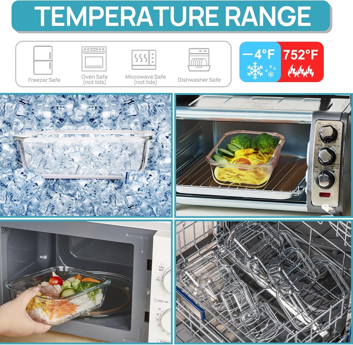 image:imageVtopmart 5Pack 30oz Glass Meal Prep Container Sets with Lids Grey Glass Food Storage Containers Snap Airtight Lid For Microwave Oven Freezer and Dishwasher Safe BPA FreeGreen