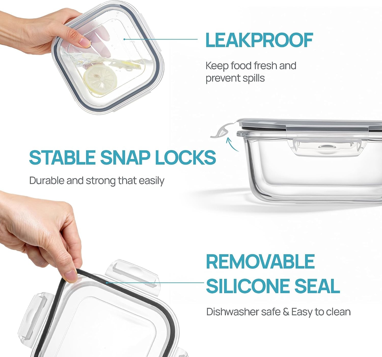 image:imageVtopmart 5Pack 30oz Glass Meal Prep Container Sets with Lids Grey Glass Food Storage Containers Snap Airtight Lid For Microwave Oven Freezer and Dishwasher Safe BPA FreeGrey