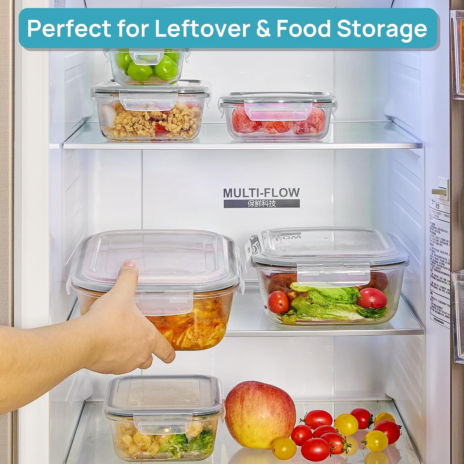 image:imageVtopmart 5Pack 30oz Glass Meal Prep Container Sets with Lids Grey Glass Food Storage Containers Snap Airtight Lid For Microwave Oven Freezer and Dishwasher Safe BPA FreeGrey