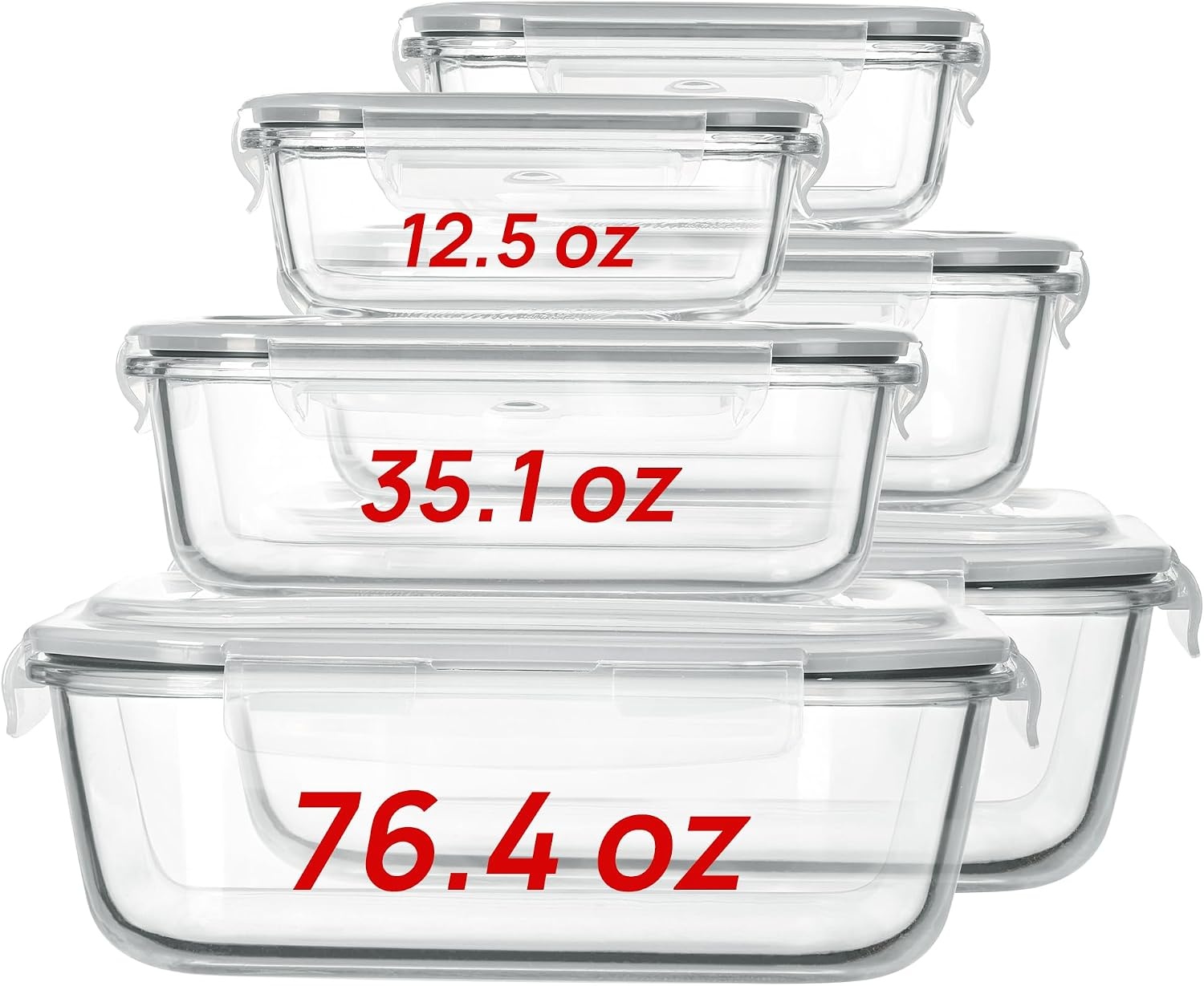 image:imageVtopmart 5Pack 30oz Glass Meal Prep Container Sets with Lids Grey Glass Food Storage Containers Snap Airtight Lid For Microwave Oven Freezer and Dishwasher Safe BPA FreeGrey