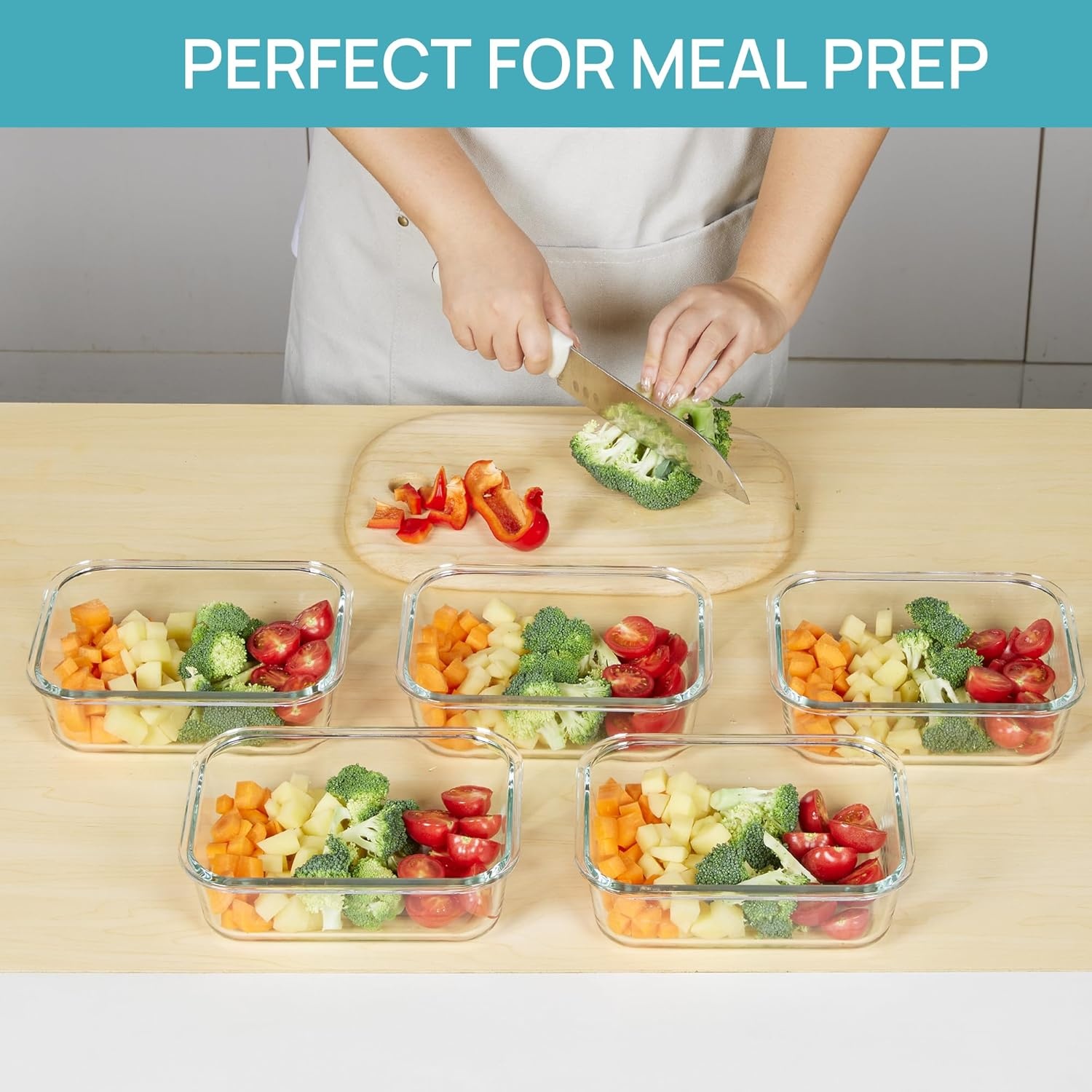 image:imageVtopmart 5Pack 30oz Glass Meal Prep Container Sets with Lids Grey Glass Food Storage Containers Snap Airtight Lid For Microwave Oven Freezer and Dishwasher Safe BPA FreeBlue