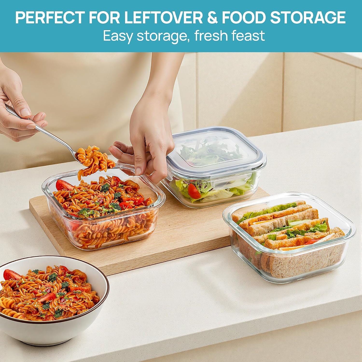 image:imageVtopmart 5Pack 30oz Glass Meal Prep Container Sets with Lids Grey Glass Food Storage Containers Snap Airtight Lid For Microwave Oven Freezer and Dishwasher Safe BPA FreeGrey