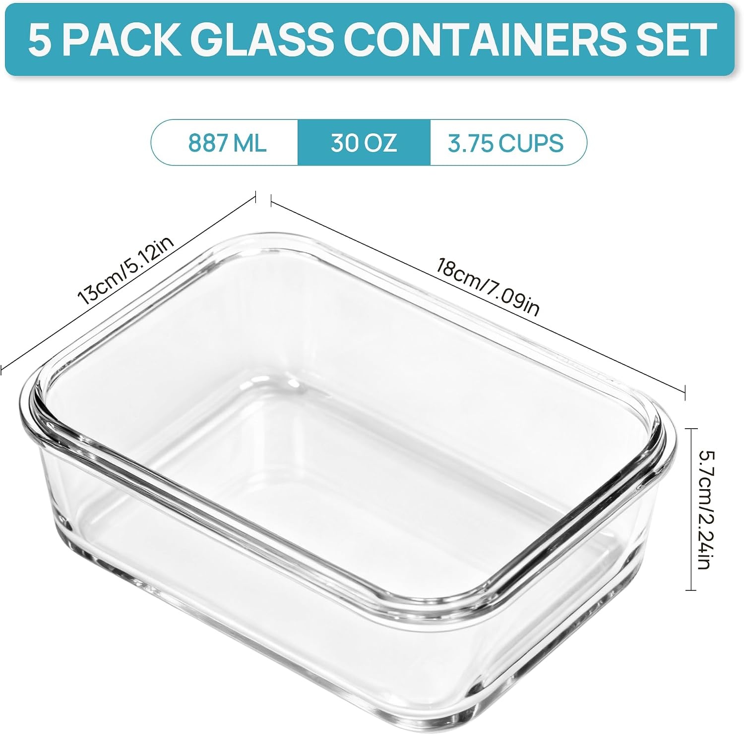 image:imageVtopmart 5Pack 30oz Glass Meal Prep Container Sets with Lids Grey Glass Food Storage Containers Snap Airtight Lid For Microwave Oven Freezer and Dishwasher Safe BPA FreeGrey