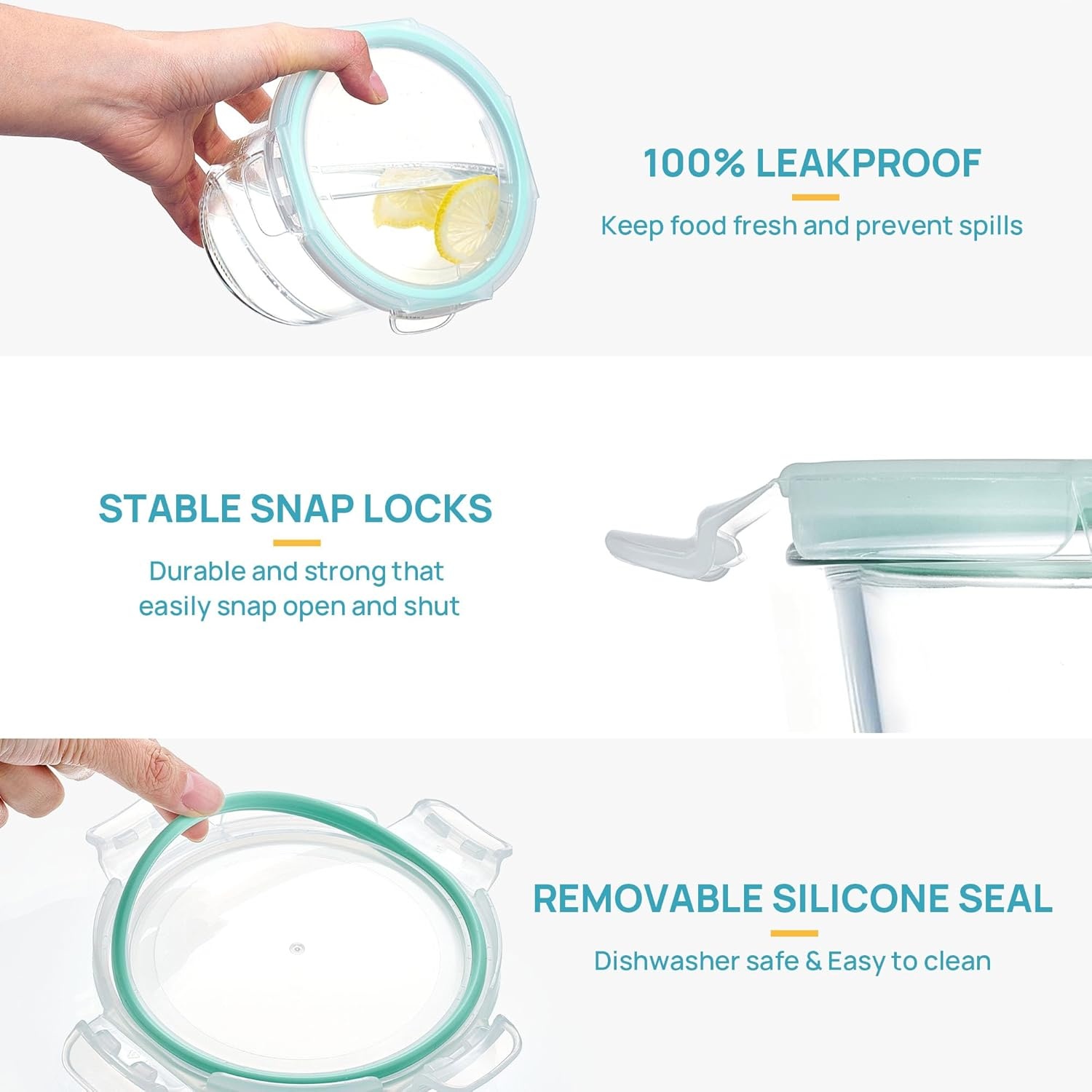 image:imageVtopmart 5Pack 30oz Glass Meal Prep Container Sets with Lids Grey Glass Food Storage Containers Snap Airtight Lid For Microwave Oven Freezer and Dishwasher Safe BPA FreeGreen