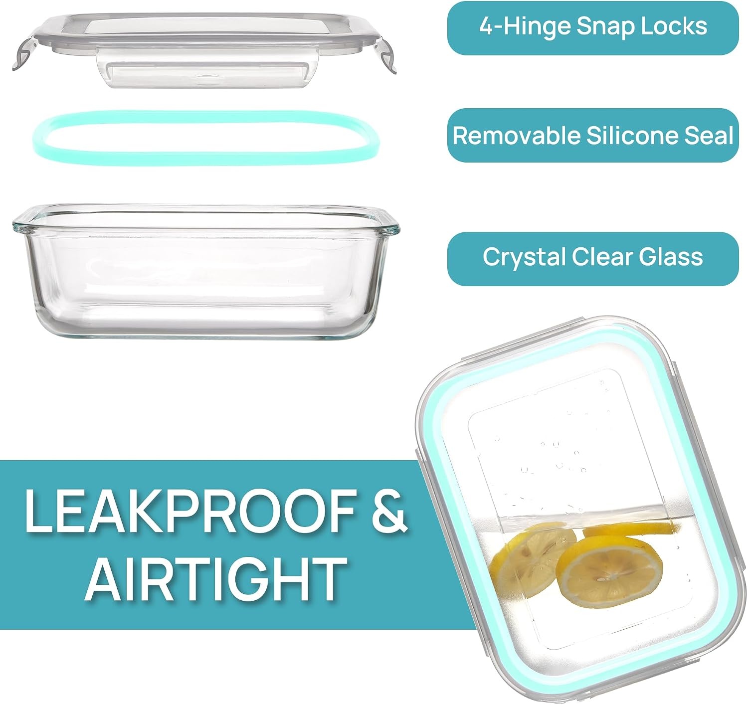 image:imageVtopmart 5Pack 30oz Glass Meal Prep Container Sets with Lids Grey Glass Food Storage Containers Snap Airtight Lid For Microwave Oven Freezer and Dishwasher Safe BPA FreeMulticolour