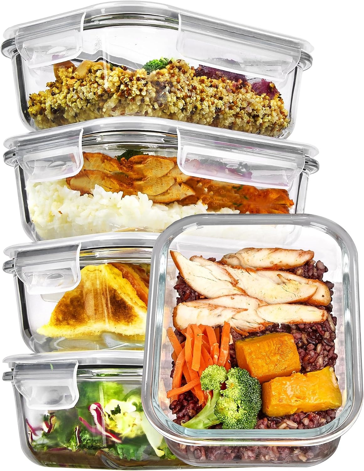 image:imageVtopmart 5Pack 30oz Glass Meal Prep Container Sets with Lids Grey Glass Food Storage Containers Snap Airtight Lid For Microwave Oven Freezer and Dishwasher Safe BPA FreeGrey