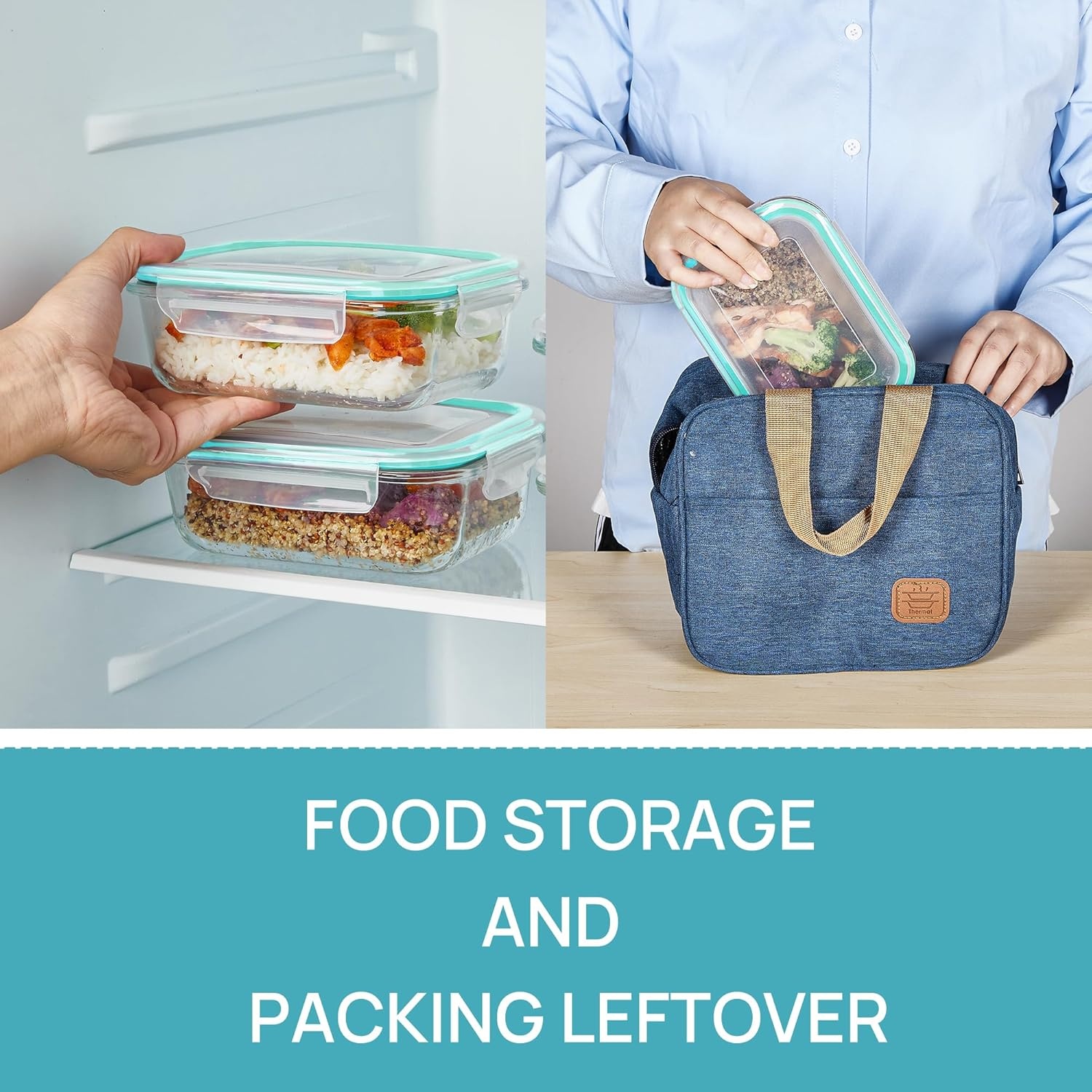 image:imageVtopmart 5Pack 30oz Glass Meal Prep Container Sets with Lids Grey Glass Food Storage Containers Snap Airtight Lid For Microwave Oven Freezer and Dishwasher Safe BPA FreeGreen